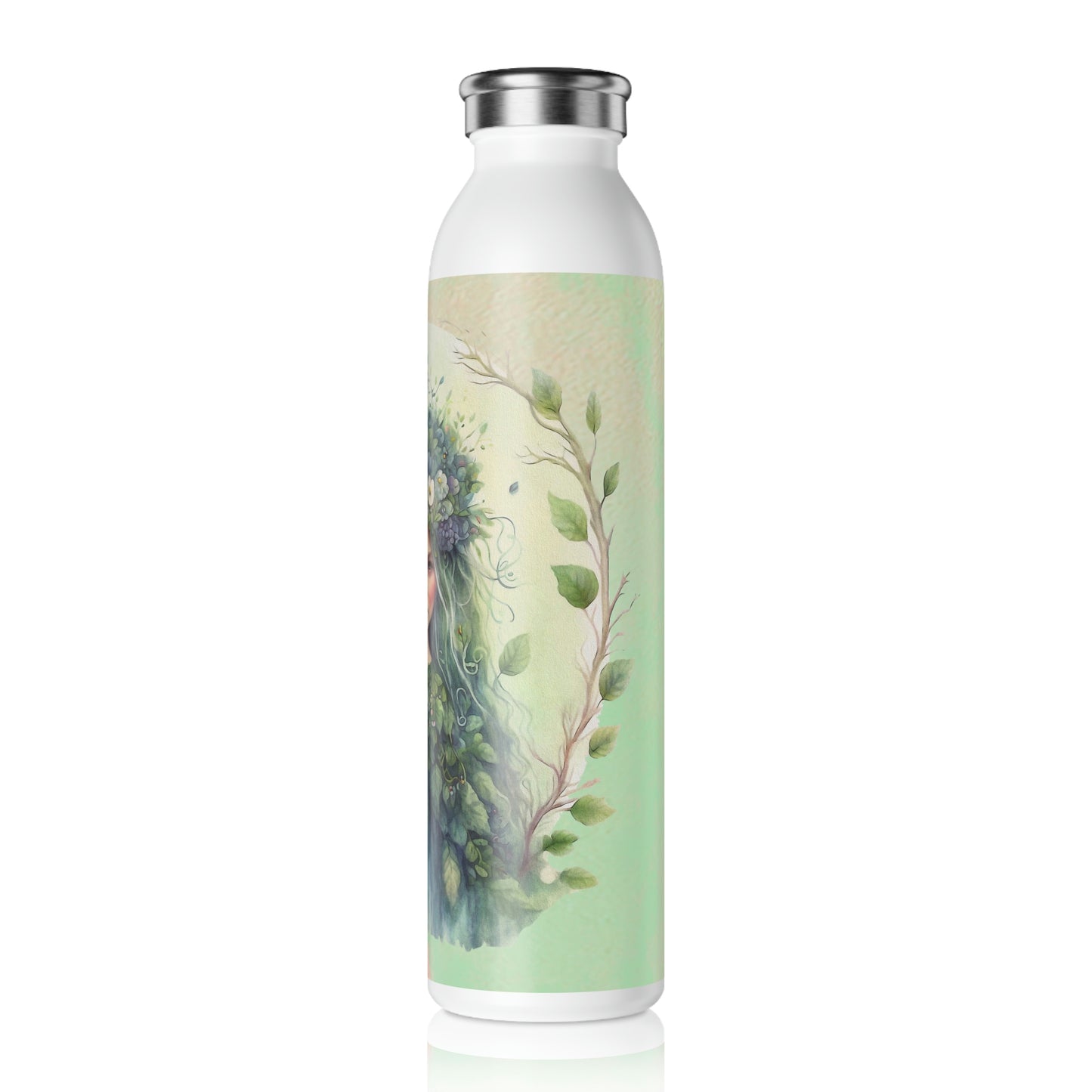 Girl Spring Flowers Watercolor Slim Water Bottle