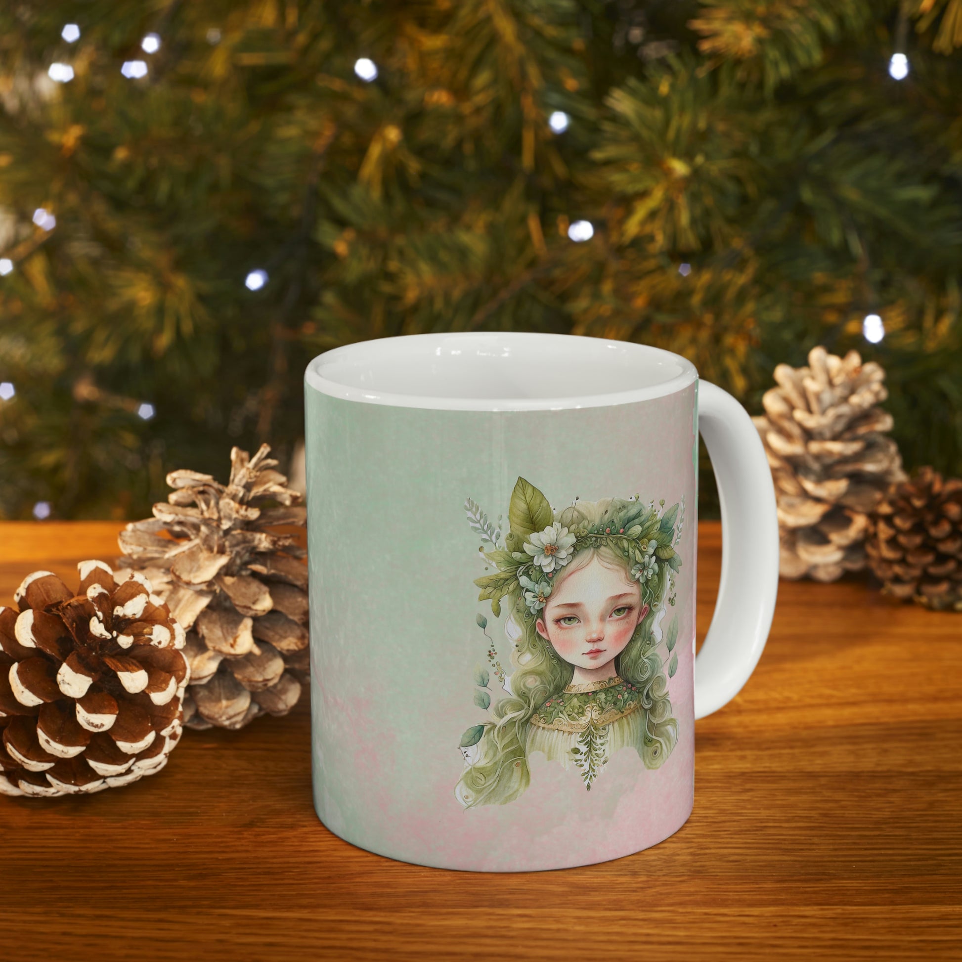 Girl in Flowers Watercolor Ceramic Mug 11oz