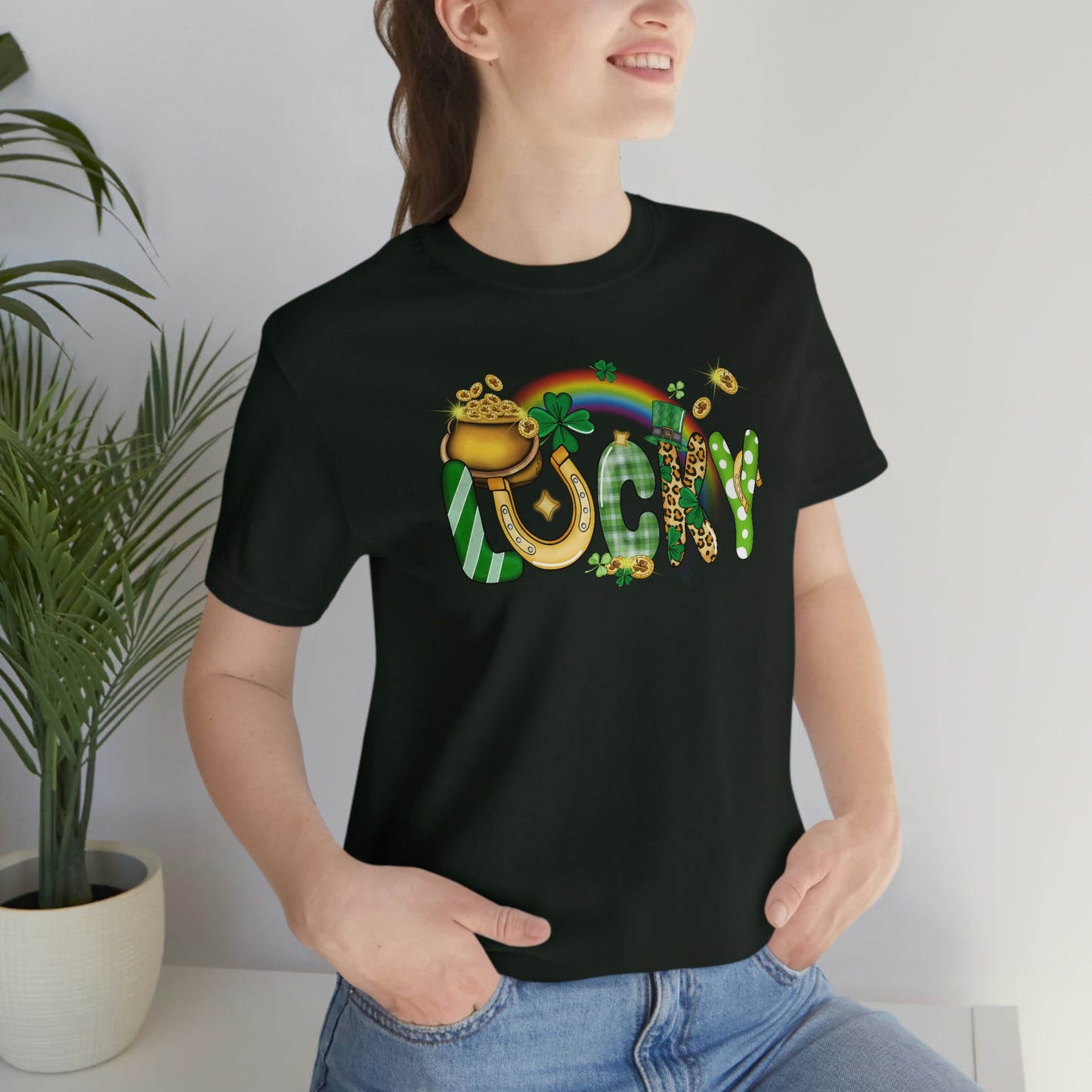 Lucky Rainbow Pot of Gold St. Patrick's Day Unisex Jersey Short Sleeve Tee