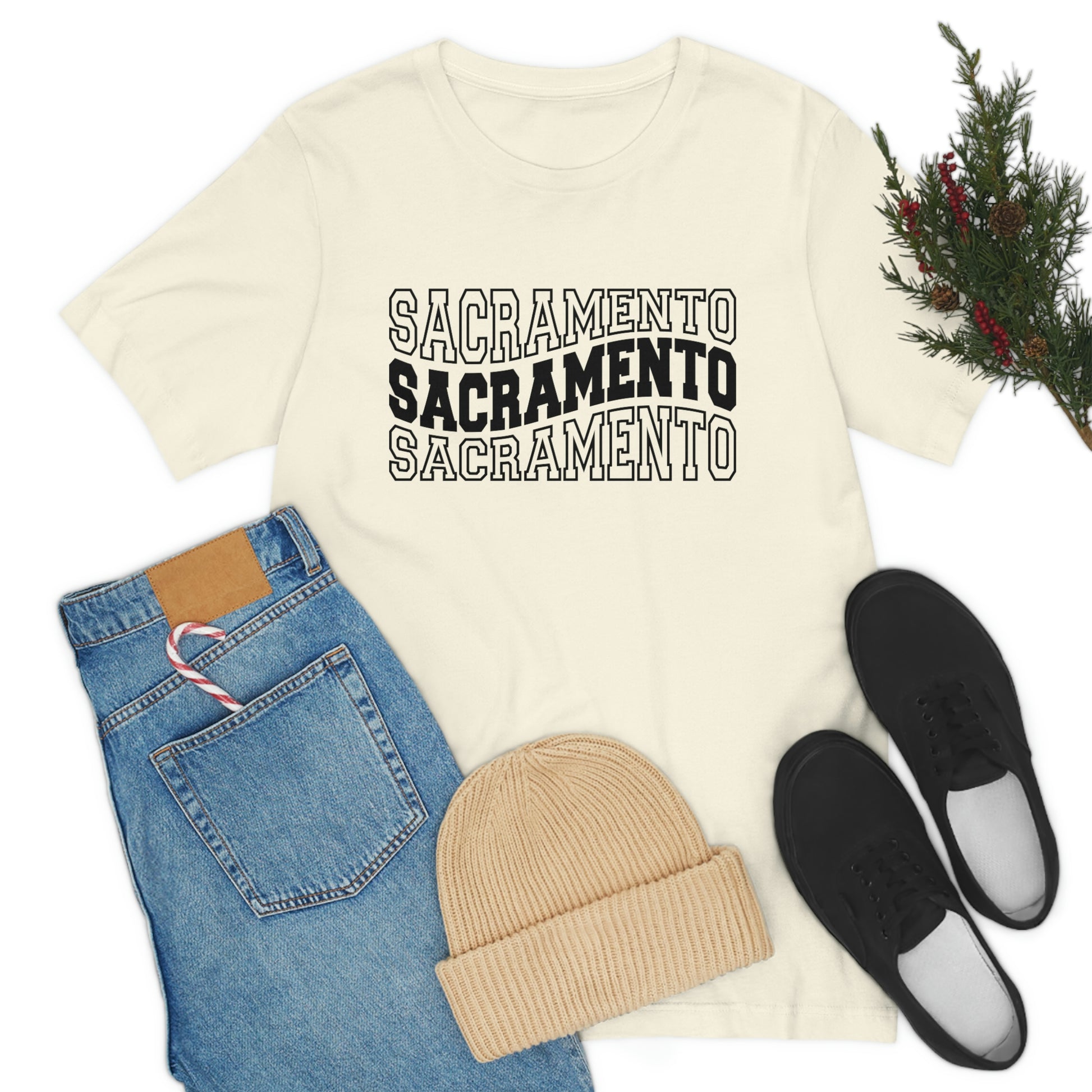 Sacremento California Varsity Letters Wavy Unisex Jersey Short Sleeve Tee Tshirt T-shirt