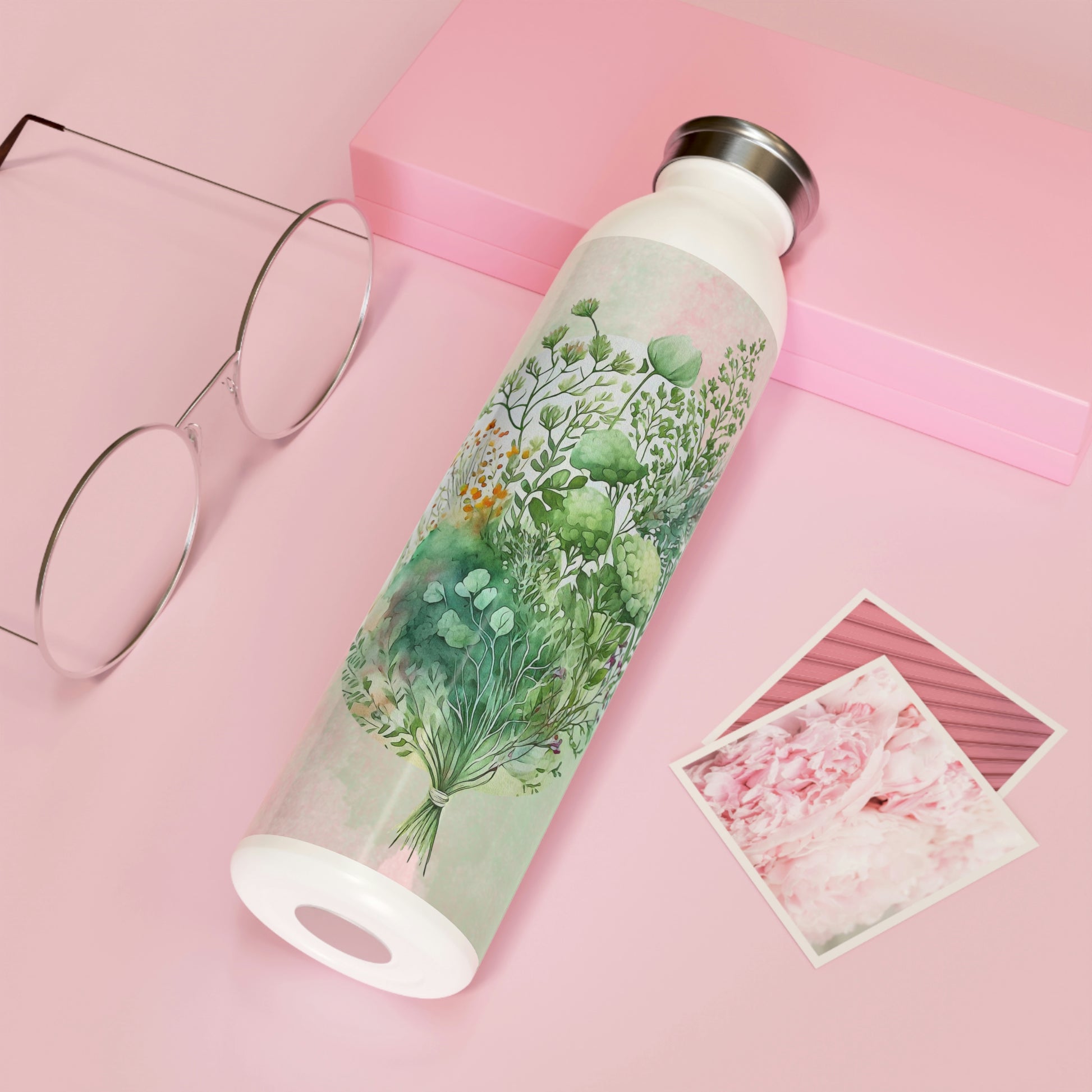 Spring Greenery Watercolor Slim Water Bottle