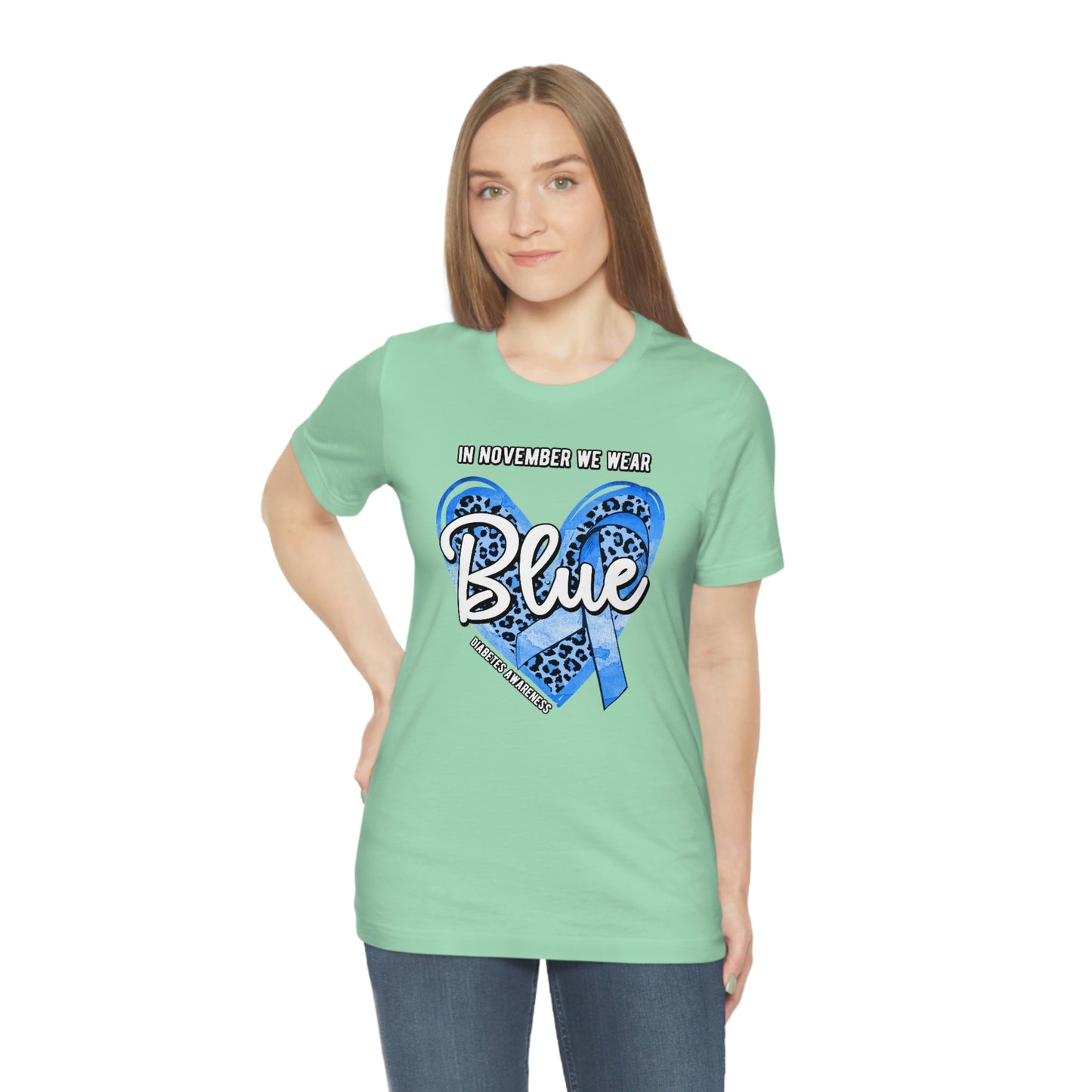 In November We Wear Blue Diabetes Awareness Print Unisex Jersey Short Sleeve Tee