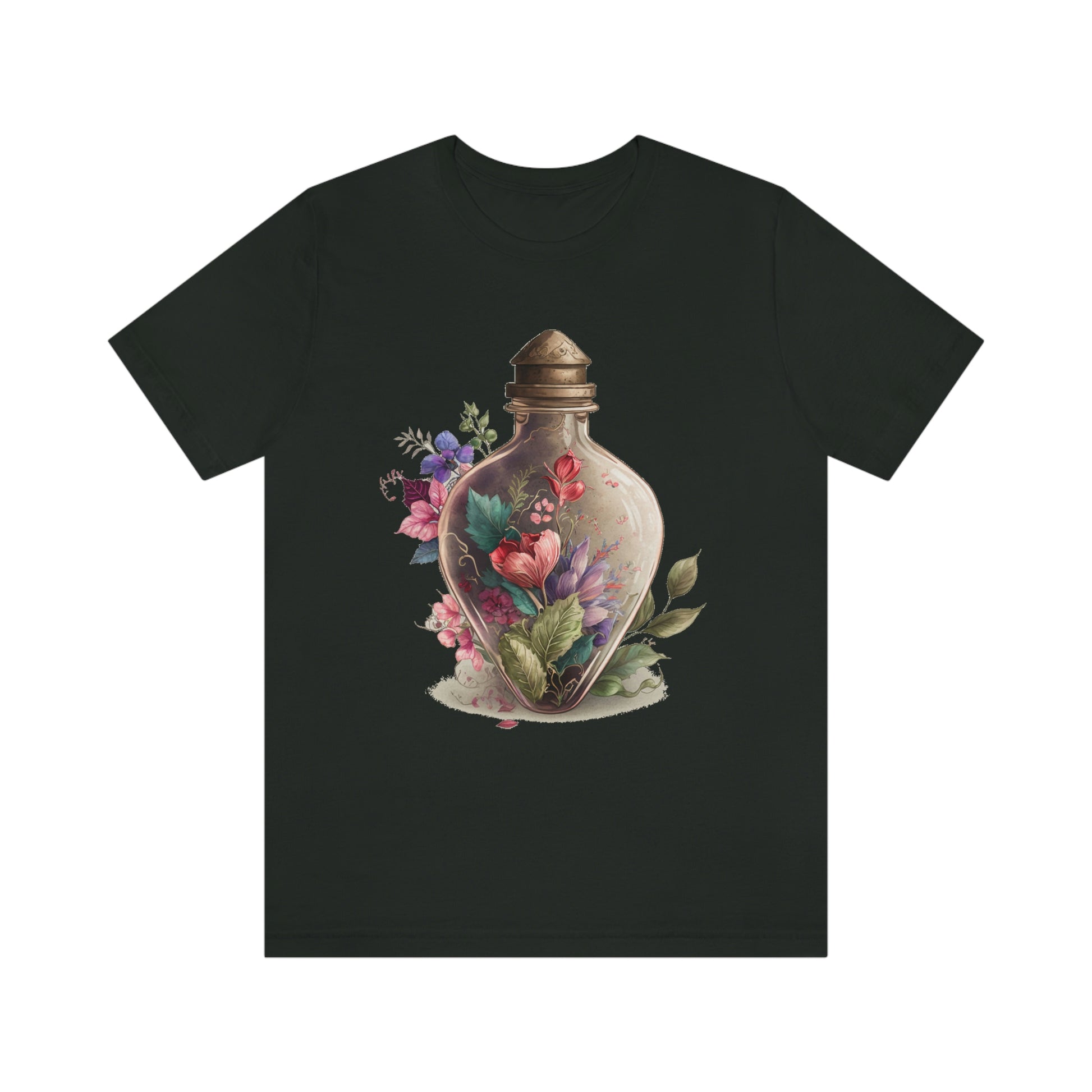 Vintage Bottle Floral Unisex Jersey Short Sleeve Tee