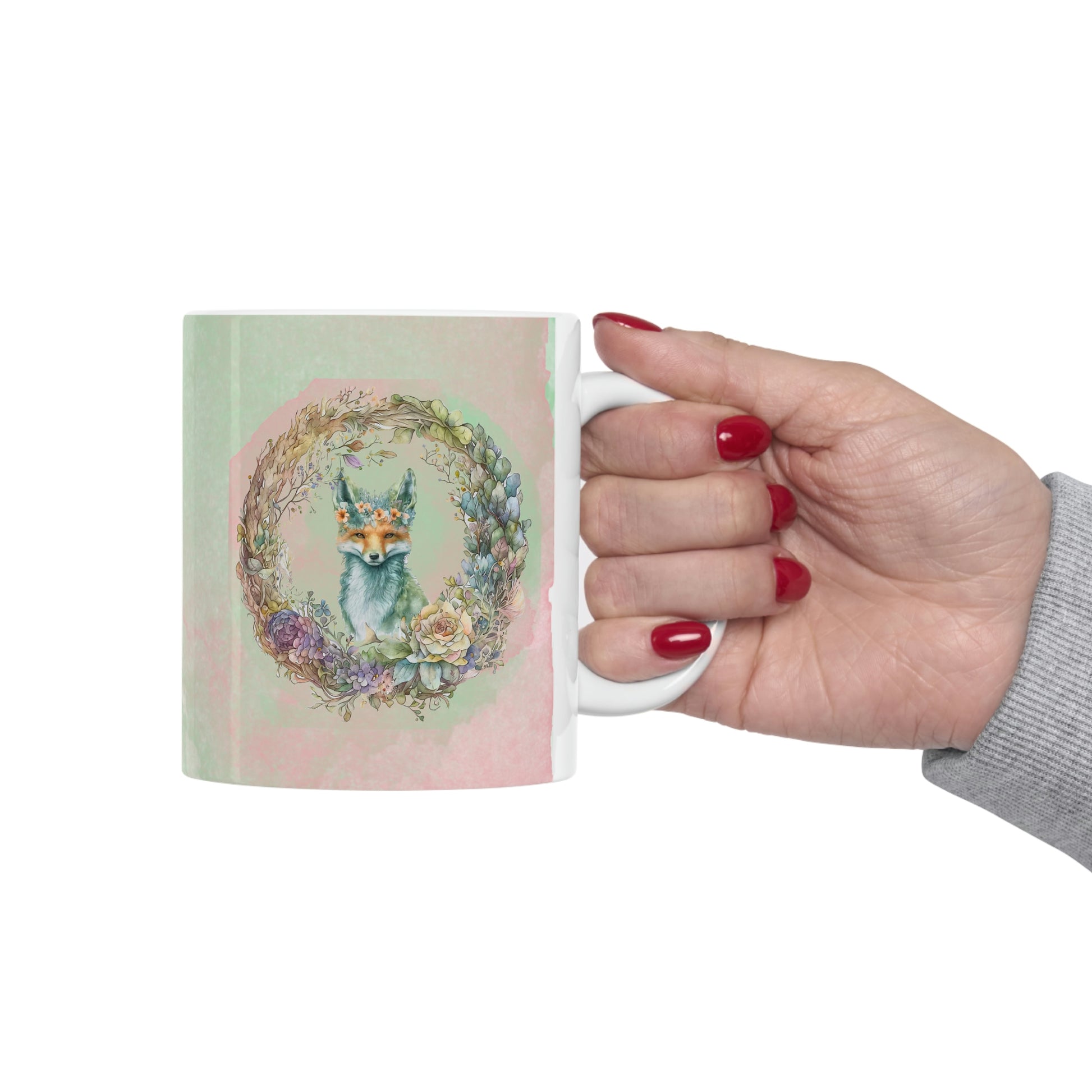 Fox Wreath Watercolor Ceramic Mug 11oz