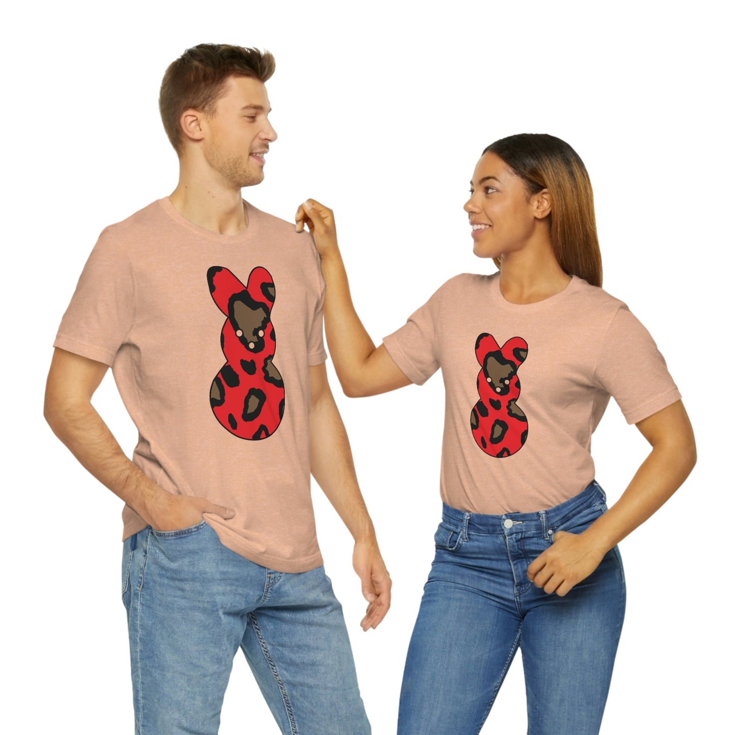 Red Leopard Print Bunny Easter Spring Print Unisex Jersey Short Sleeve Tee