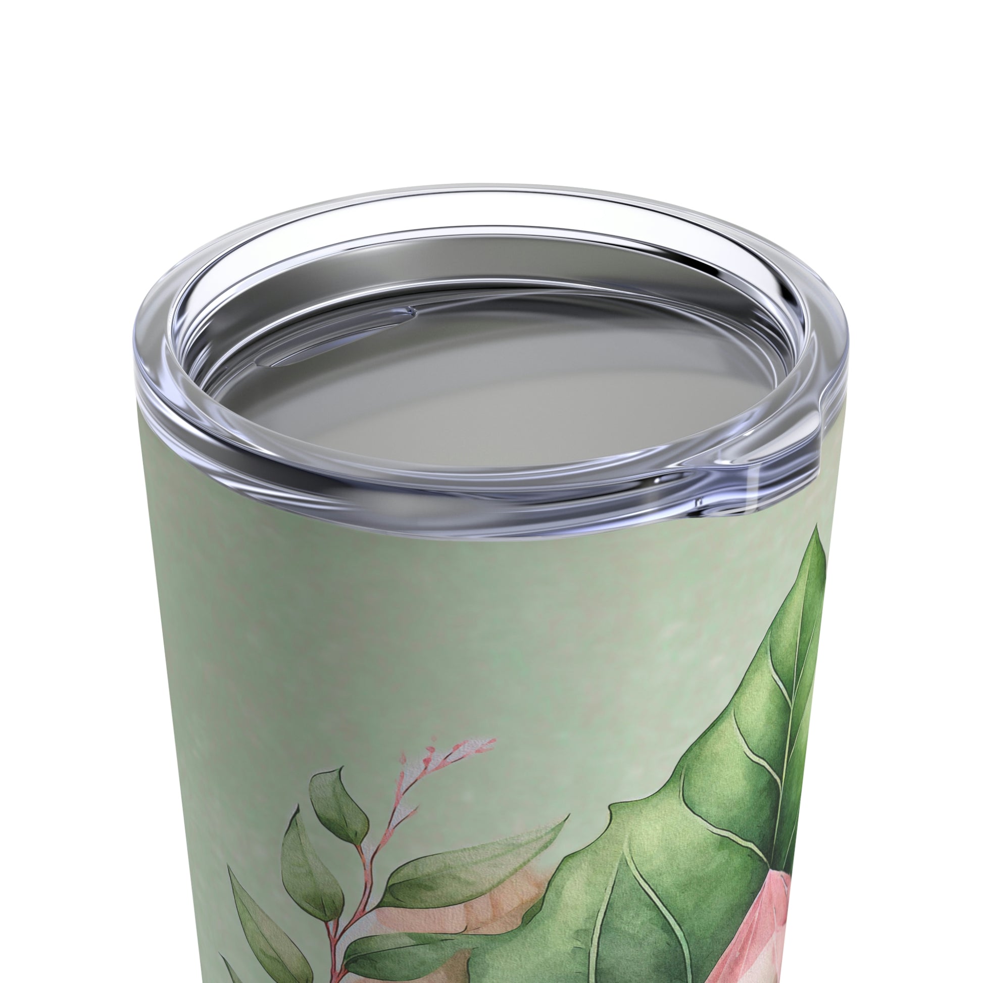 Pink Crystal on Green Leaves Watercolor Tumbler 20oz