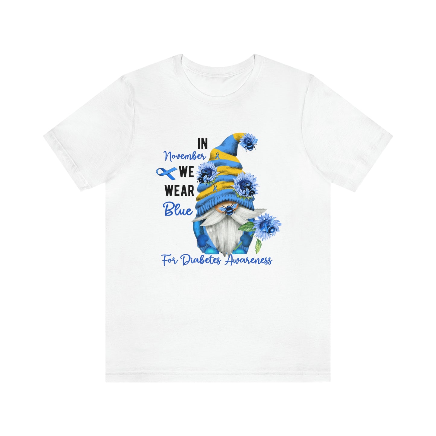 In November We Wear Blue Gnome Diabetes Awareness Print Unisex Jersey Short Sleeve Tee