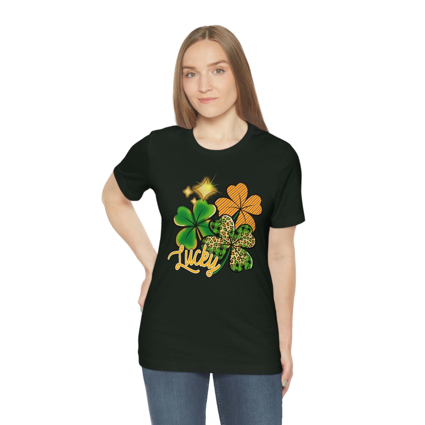 Lucky Shamrock Four Leaf Clover St. Patrick's Day Unisex Jersey Short Sleeve Tee