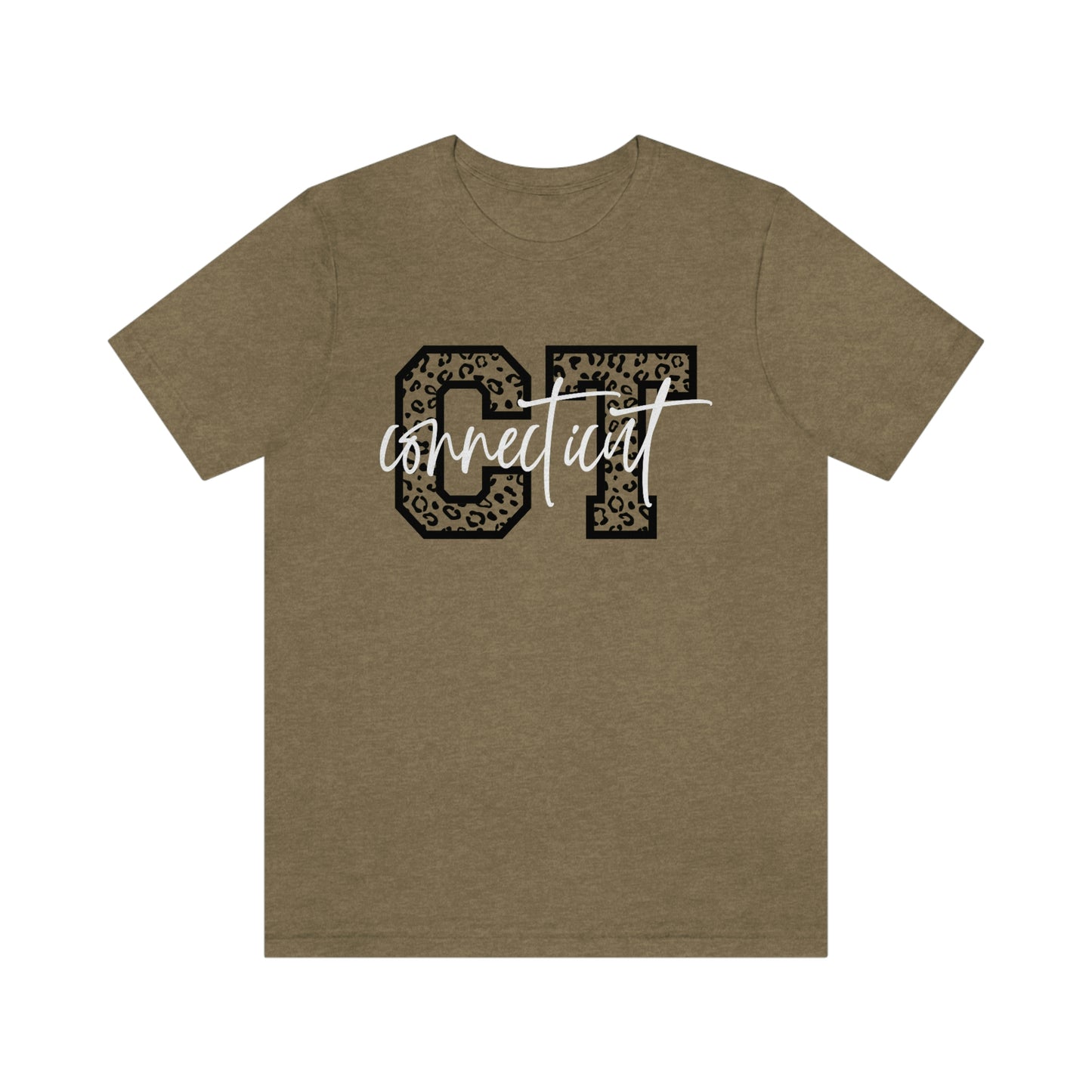 Connecticut Leopard Print Script Short Sleeve T-shirt