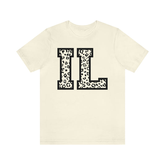 Illinois IL Leopard Print Letters Short Sleeve T-shirt