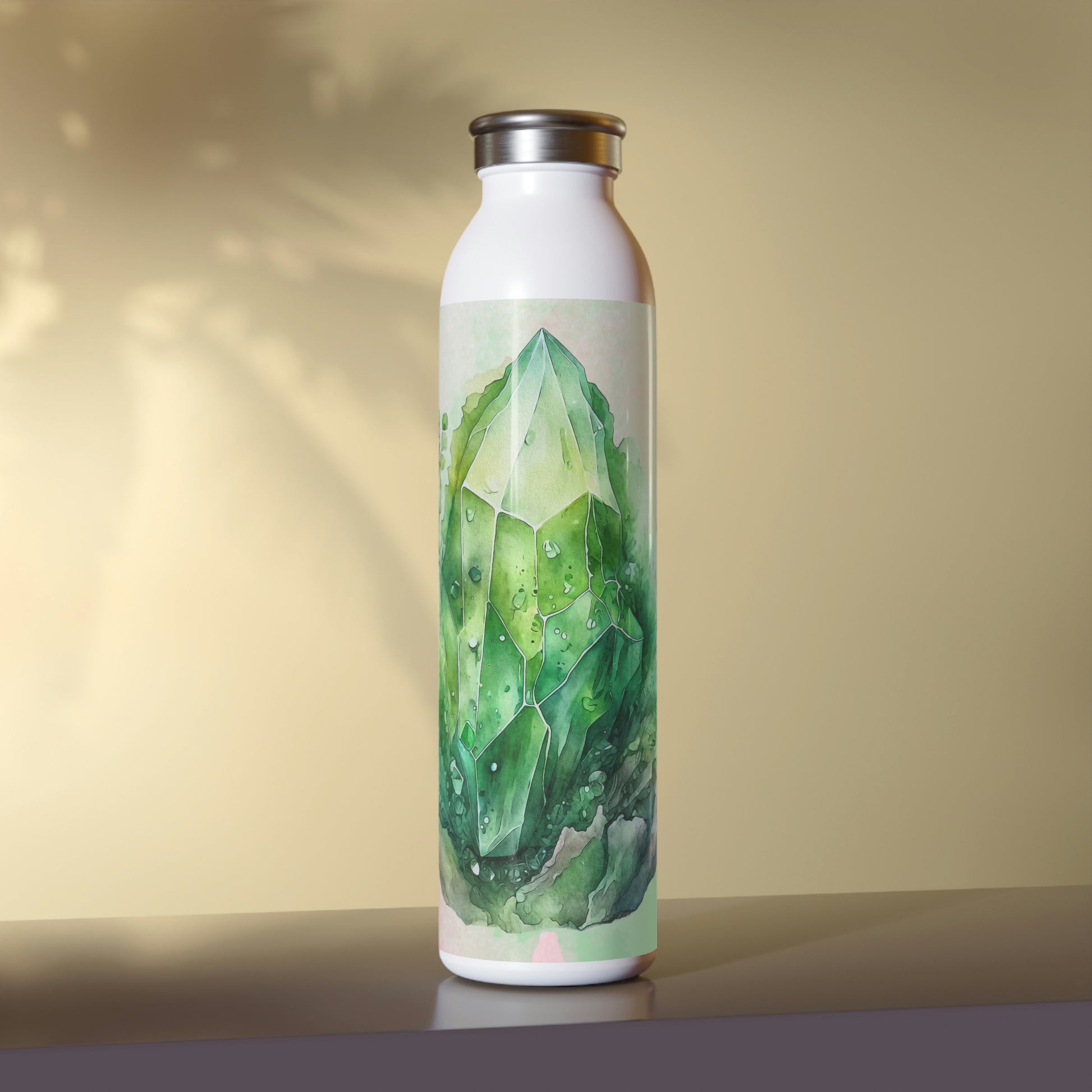 Green Crystal Spring Watercolor Slim Water Bottle