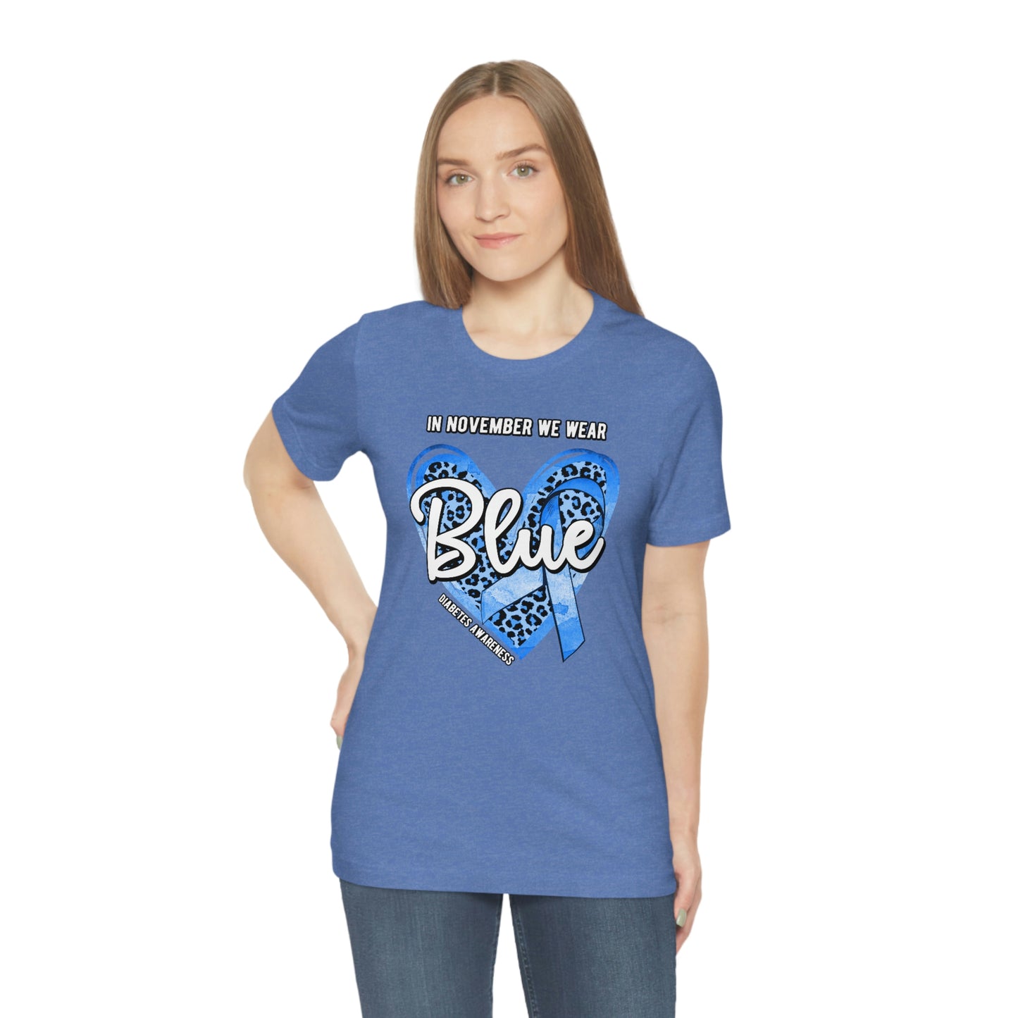 In November We Wear Blue Diabetes Awareness Print Unisex Jersey Short Sleeve Tee