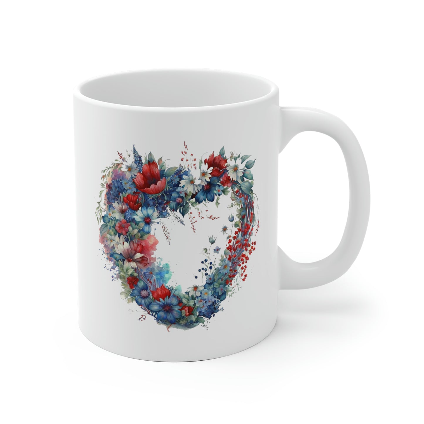 Flower Heart White Ceramic Mug
