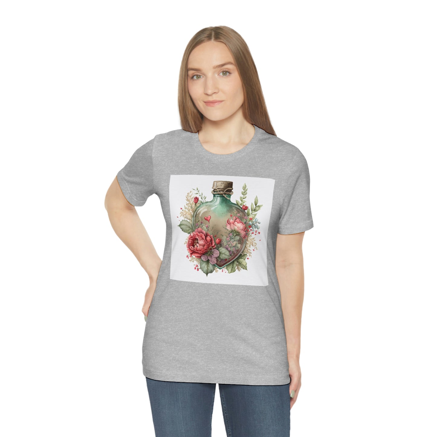 Vintage Bottle Floral Unisex Jersey Short Sleeve Tee