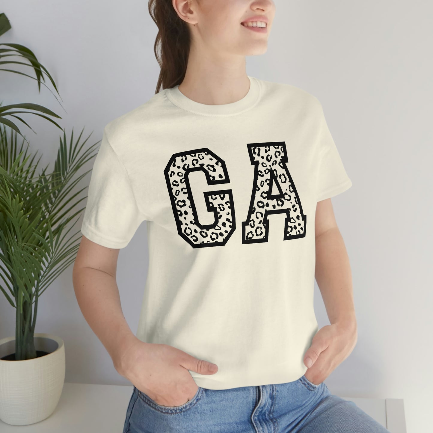 Georgia GA Leopard Print Letters Short Sleeve T-shirt