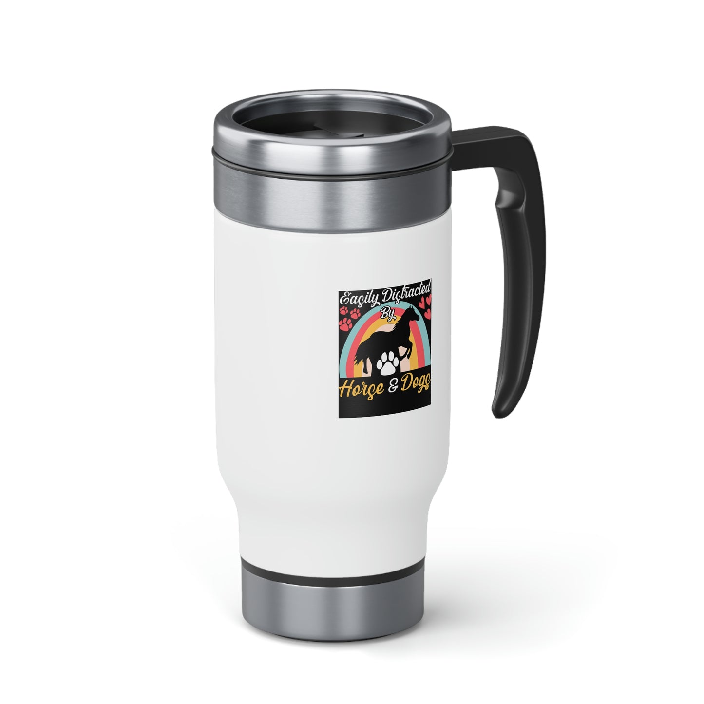 Easily Distracted by Horse and Dogs Stainless Steel Travel Mug with Handle, 14oz