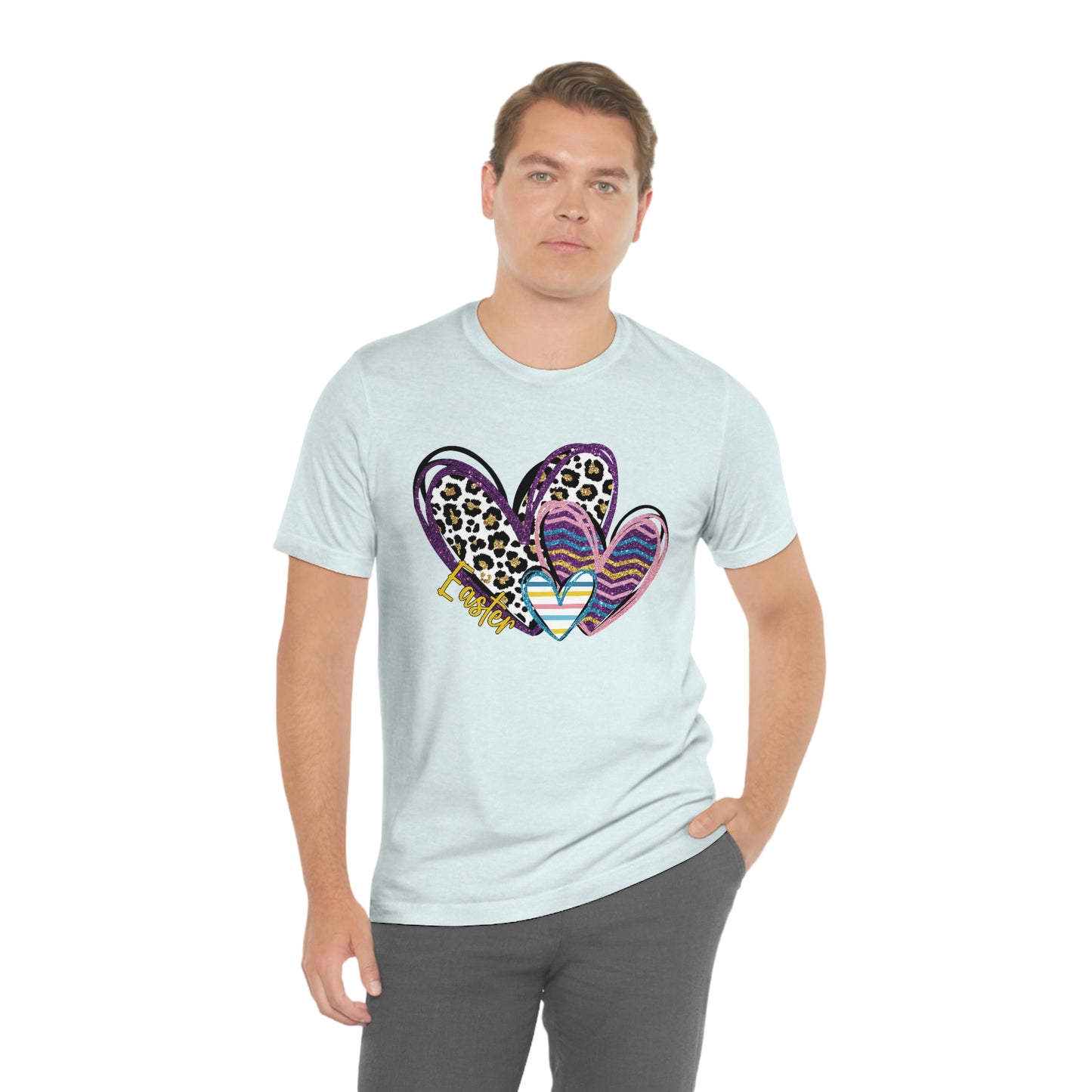 Hearts Leopard Print Stripes Unisex Jersey Short Sleeve Tee