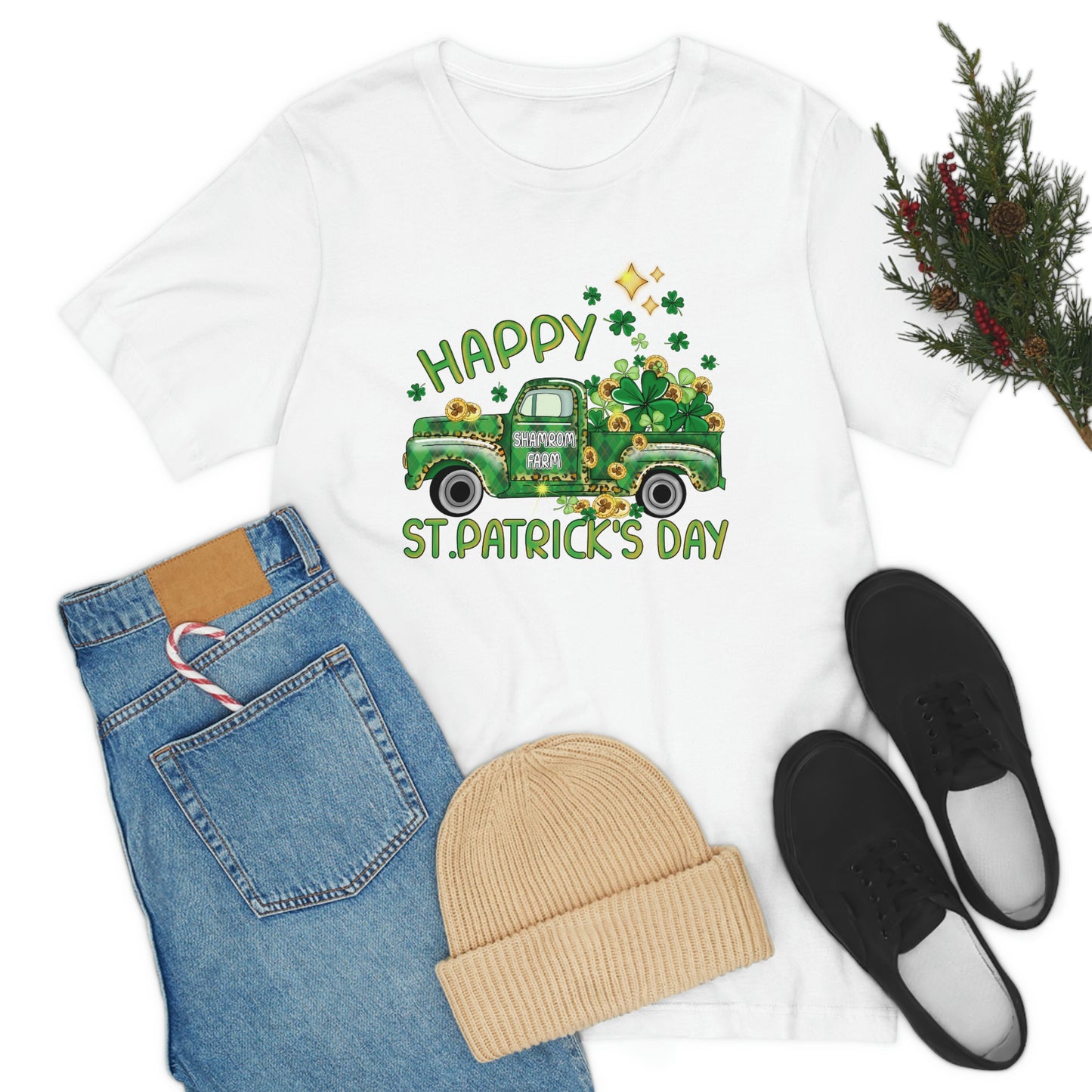 Happy St. Patrick's Day Shamrock Farms Truck Unisex Jersey Short Sleeve Tee