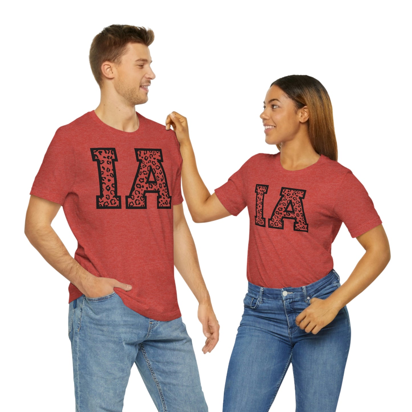 Iowa IA Leopard Print Letters Short Sleeve T-shirt