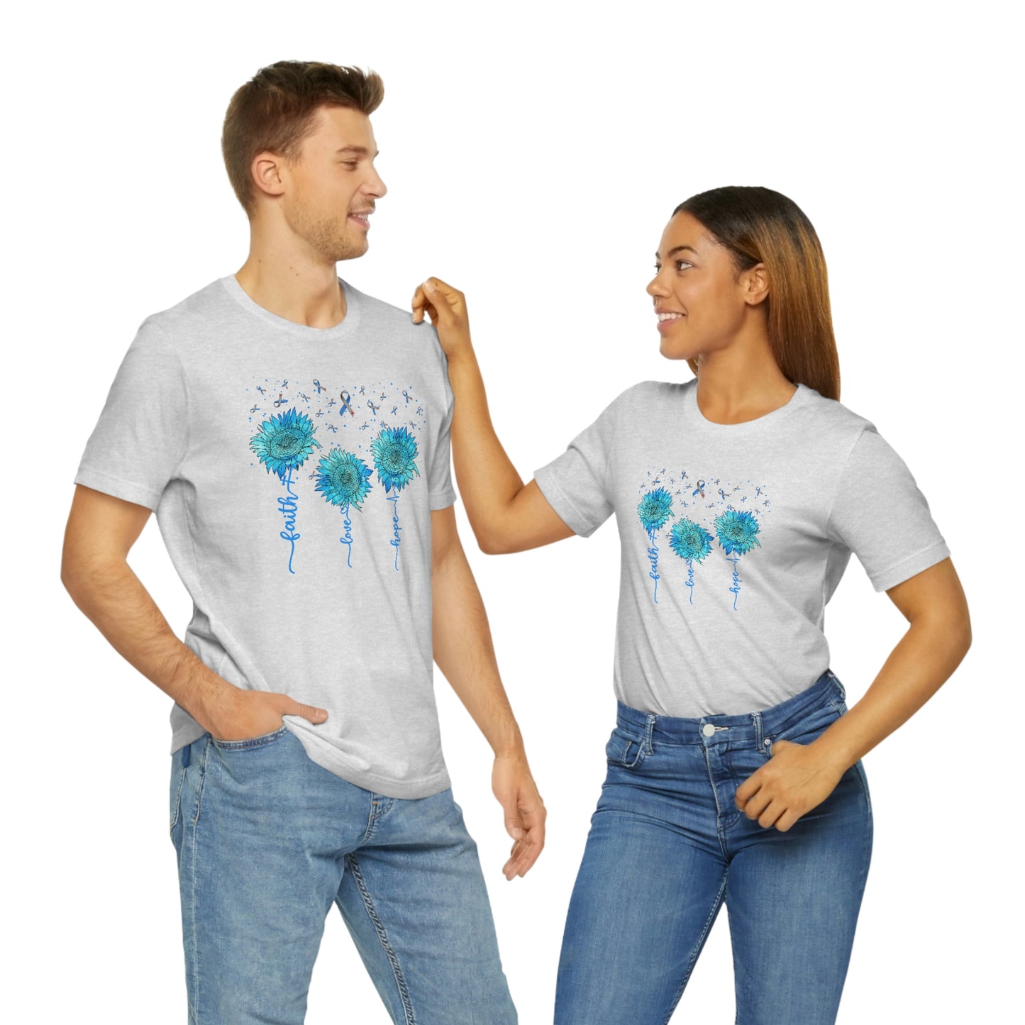 Faith Hope Love Sunflowers Diabetes Awareness Print Unisex Jersey Short Sleeve Tee