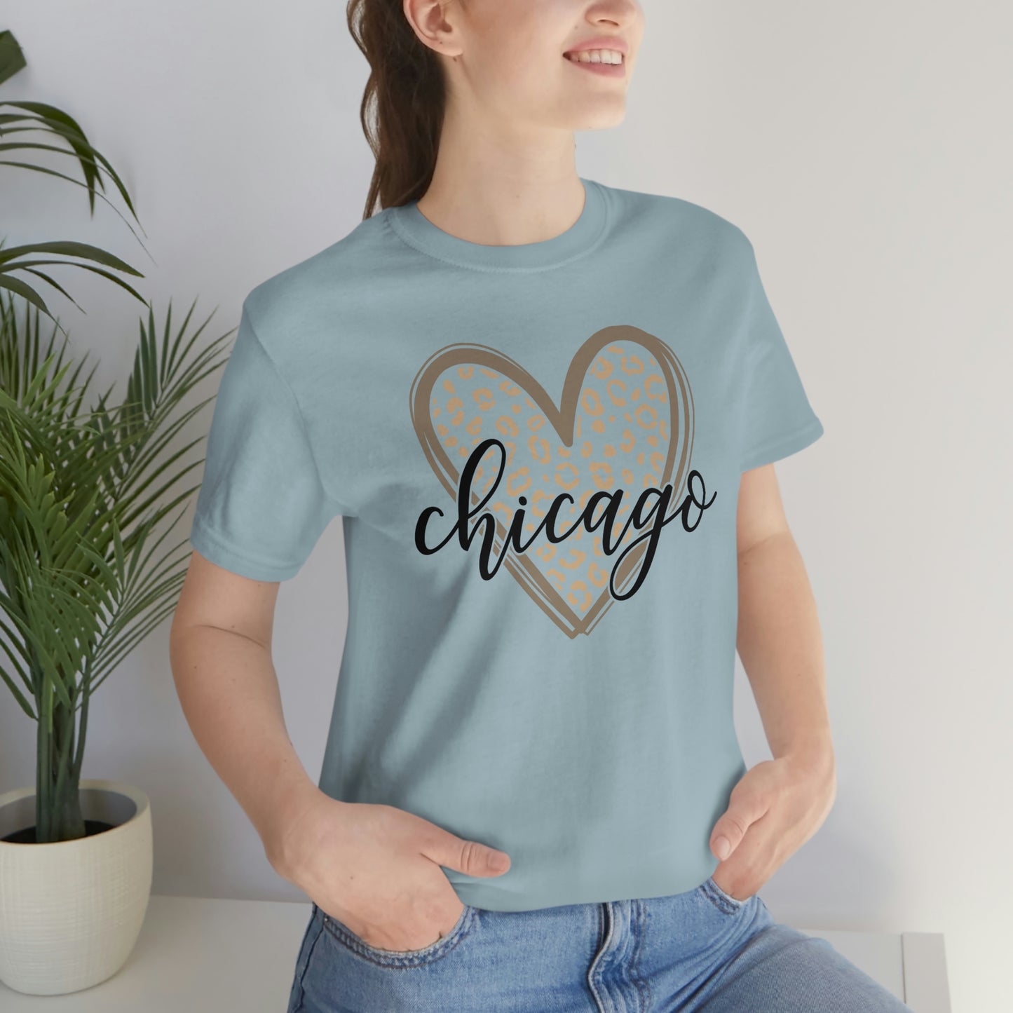 Chicago Gold Leopard Heart Black Script Short Sleeve T-shirt