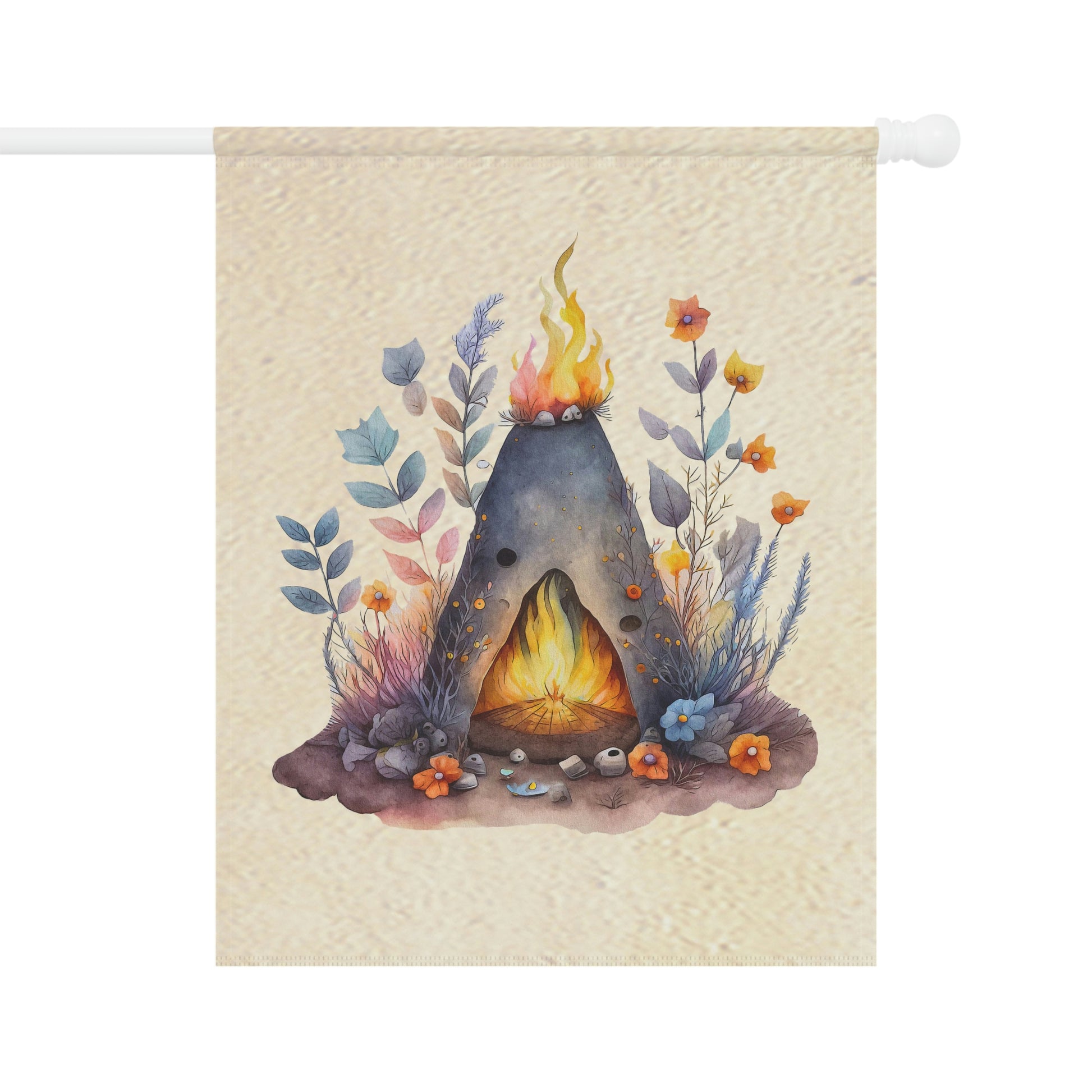 Watercolor of a Beltane Fire Garden & House Banner