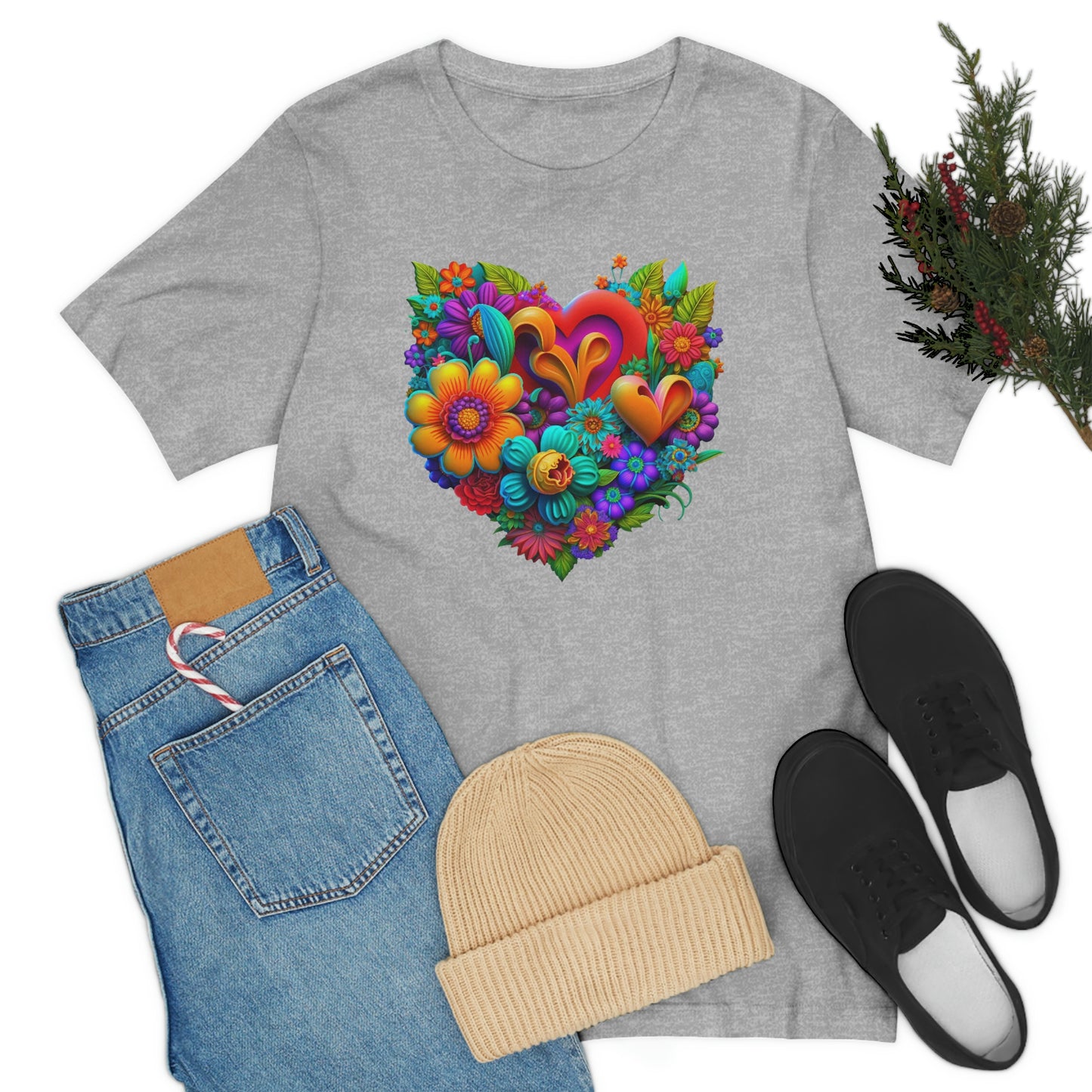 Bright Floral Heart Unisex Jersey Short Sleeve Tee