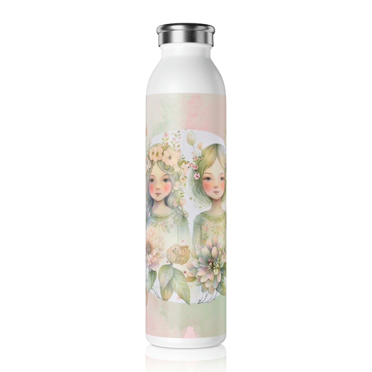 Girls Spring Flowers Watercolor Slim Water Bottle