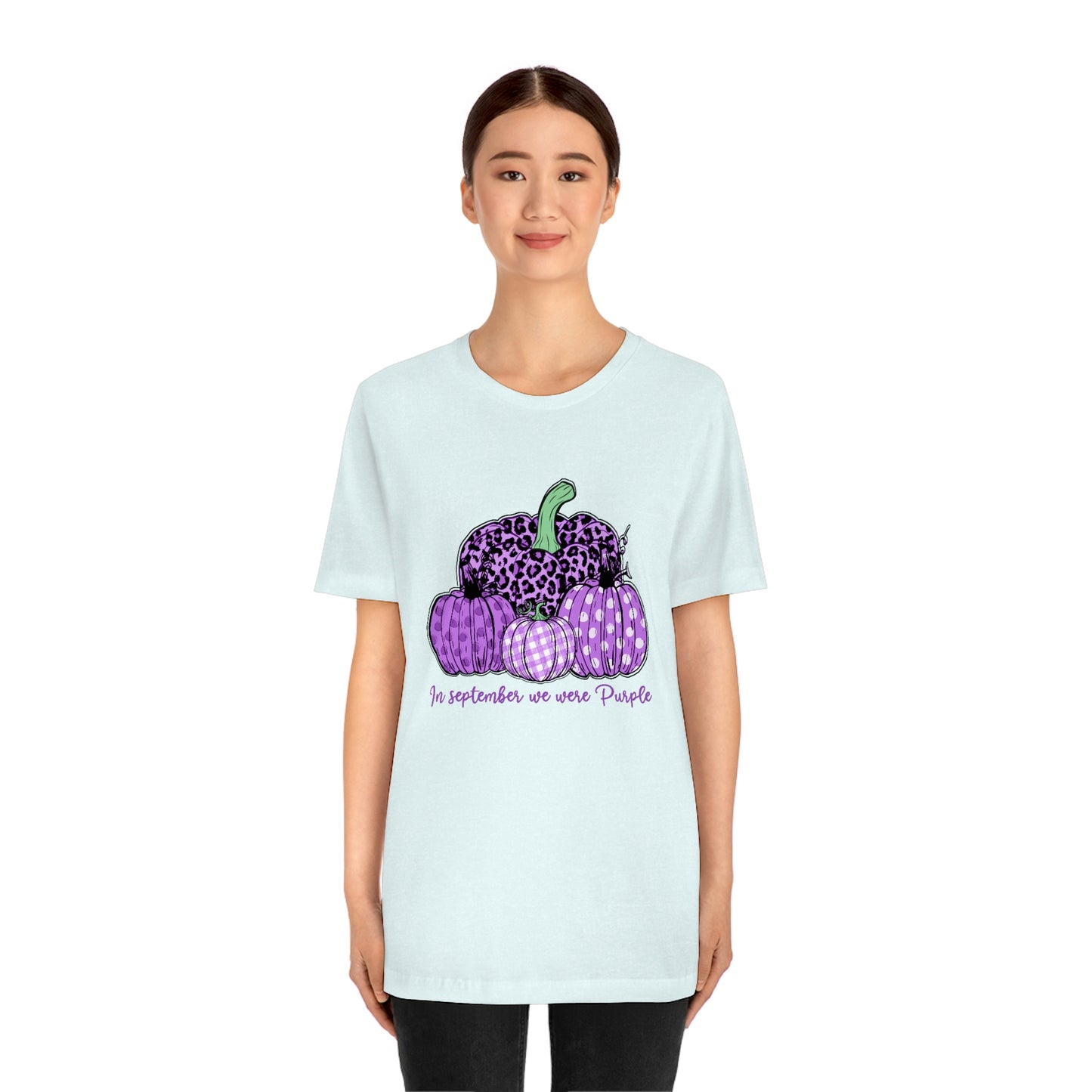 In September We Wear Purple Alzheimer's Print Unisex Jersey Short Sleeve Tee