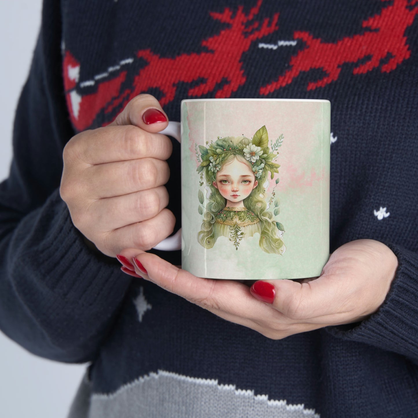 Girl in Flowers Watercolor Ceramic Mug 11oz