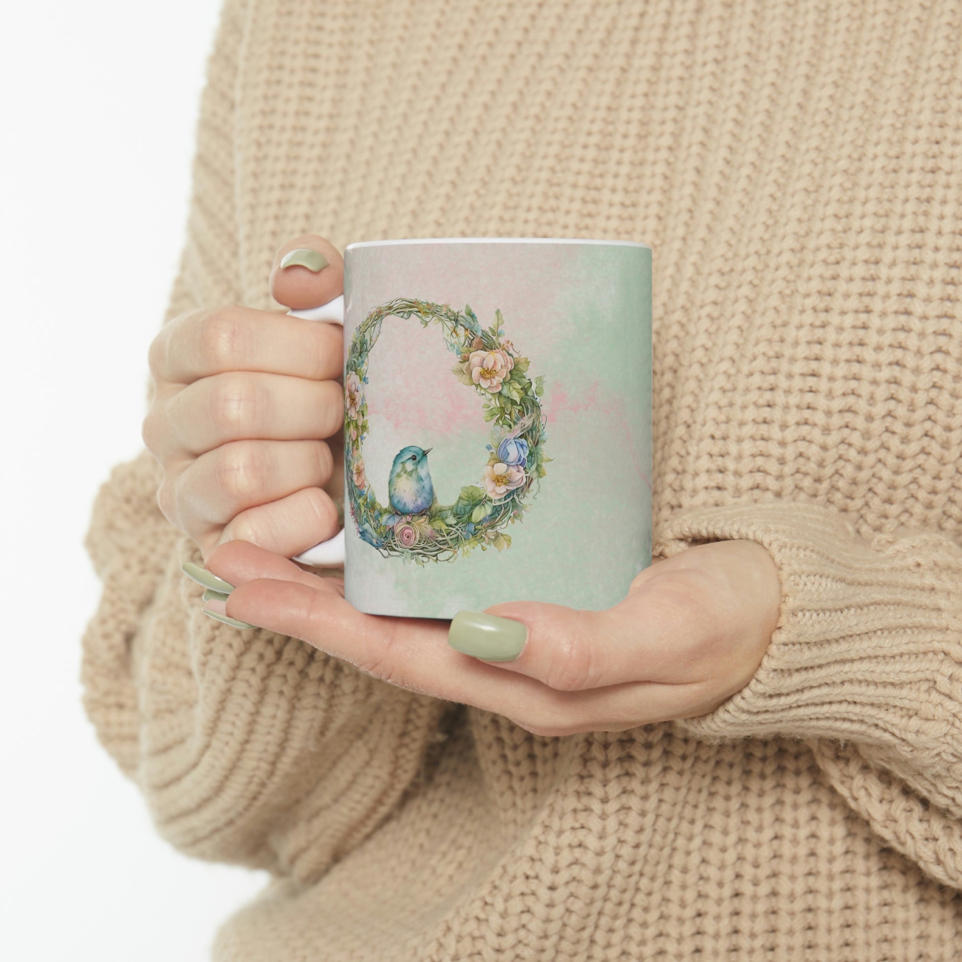 Bird in Wreath Watercolor Ceramic Mug 11oz