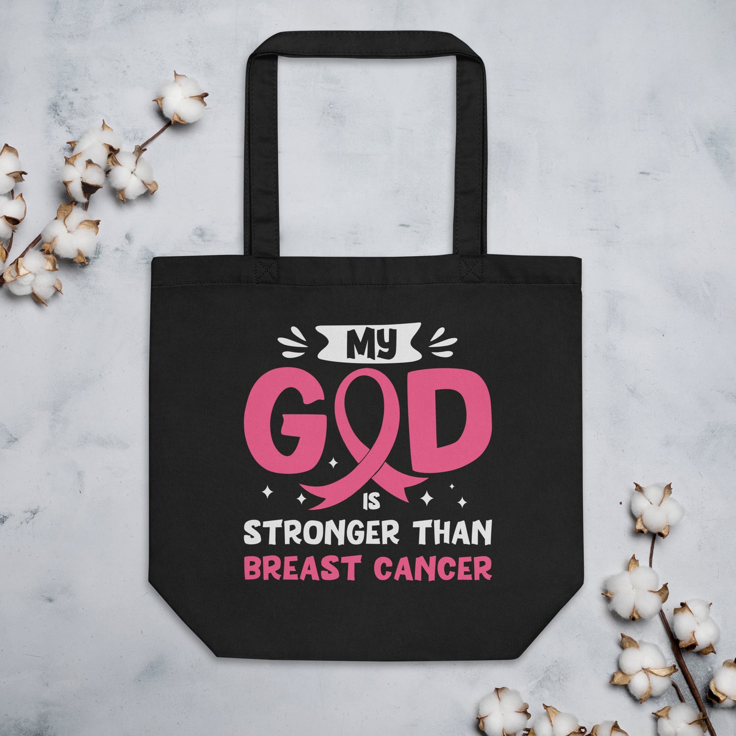 God is Stronger Than Breast Cancer Eco Tote Bag