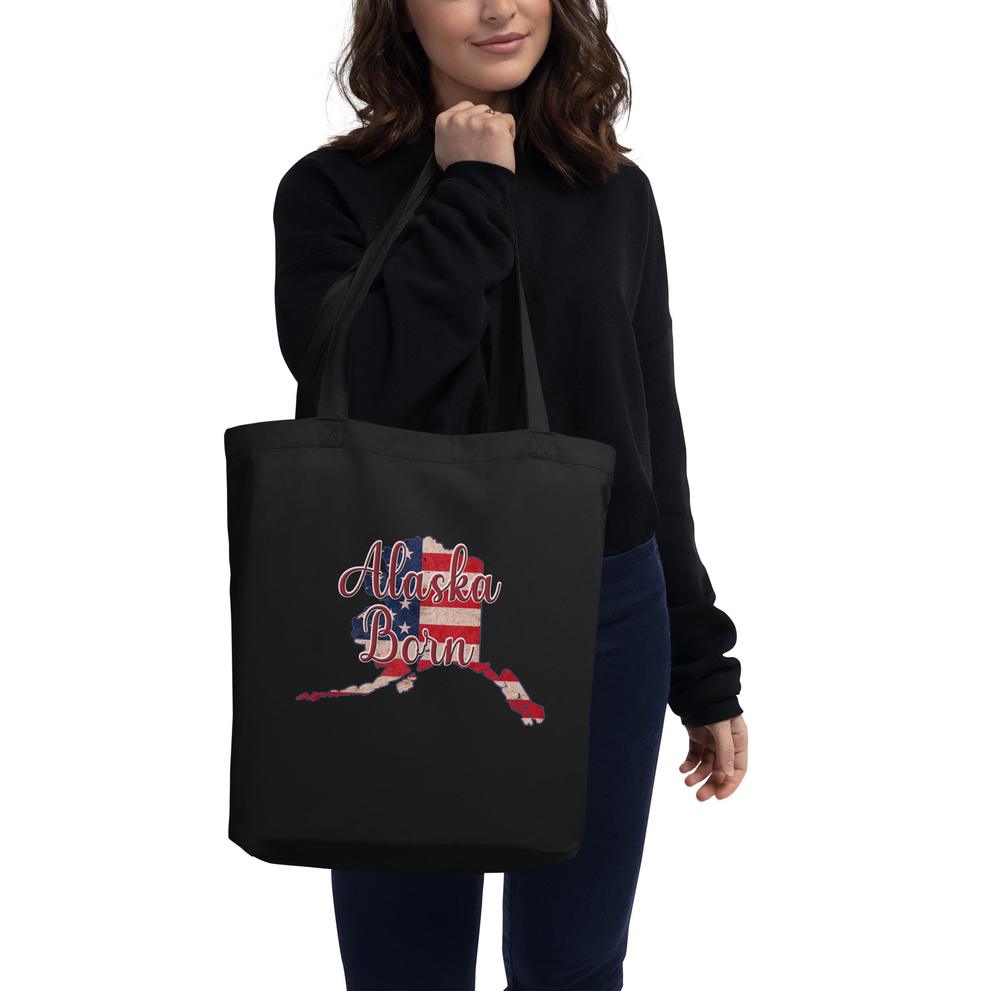 Alaska Born US Flag Eco Tote Bag