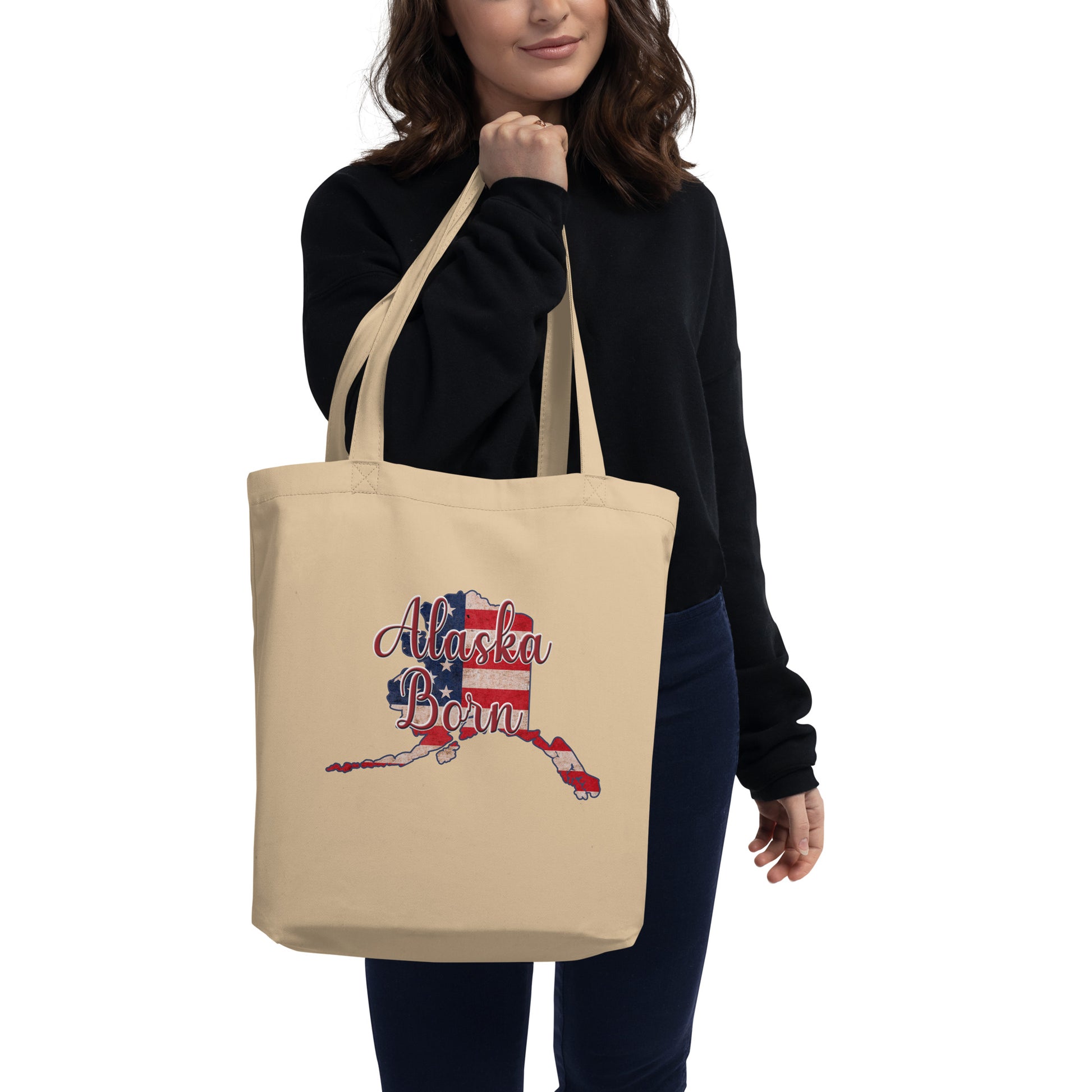 Alaska Born US Flag Eco Tote Bag