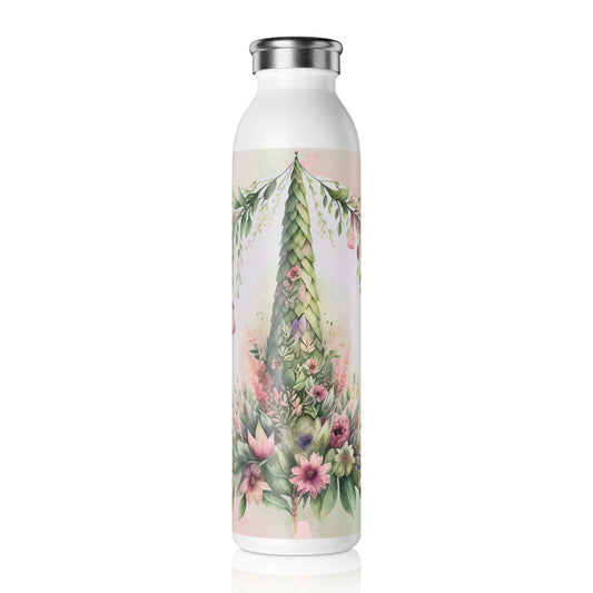 Spring Topiary Flowers Watercolor Slim Water Bottle