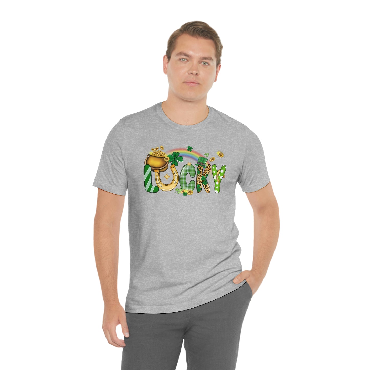 Lucky Rainbow Pot of Gold St. Patrick's Day Unisex Jersey Short Sleeve Tee