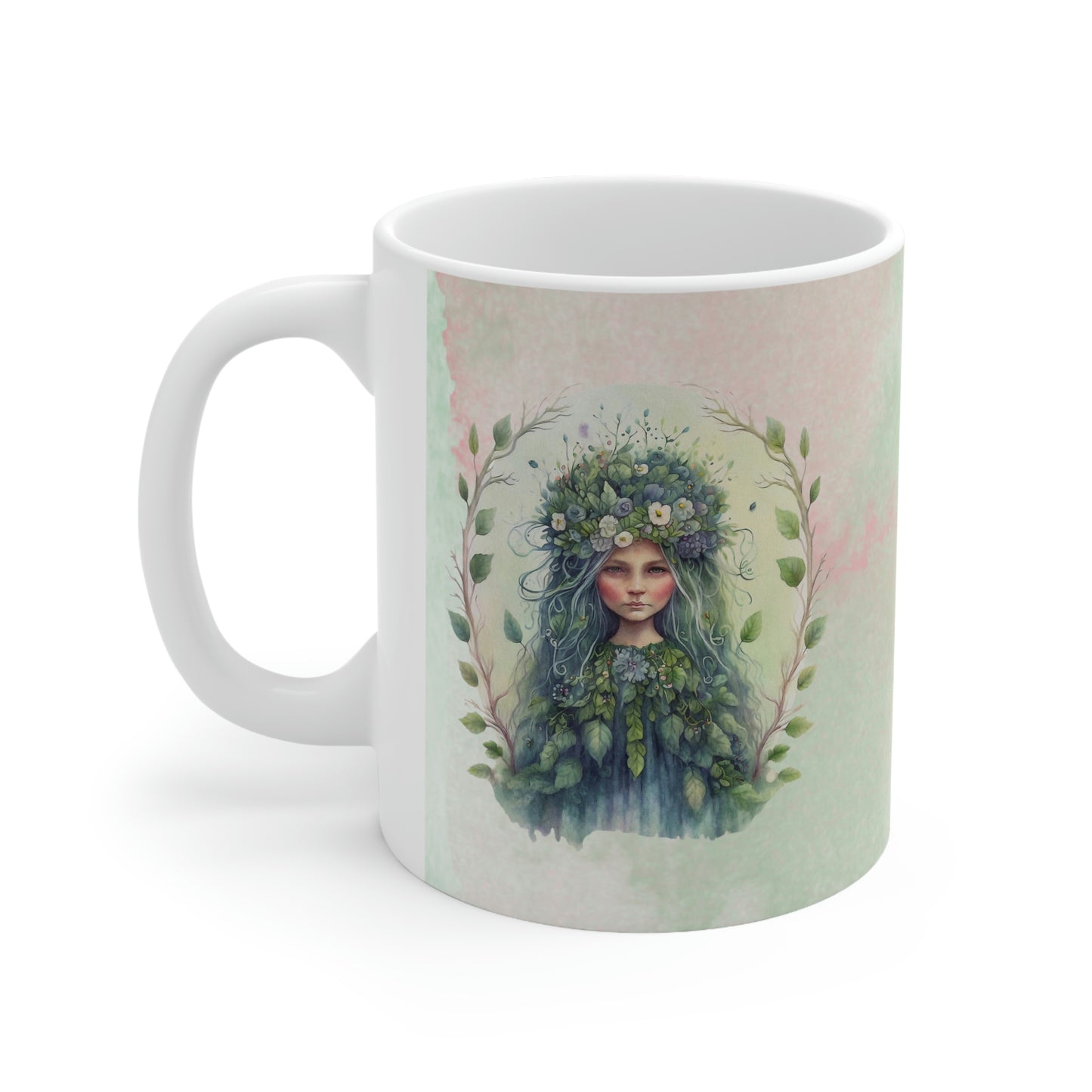 Girl in Flowers Watercolor Ceramic Mug 11oz