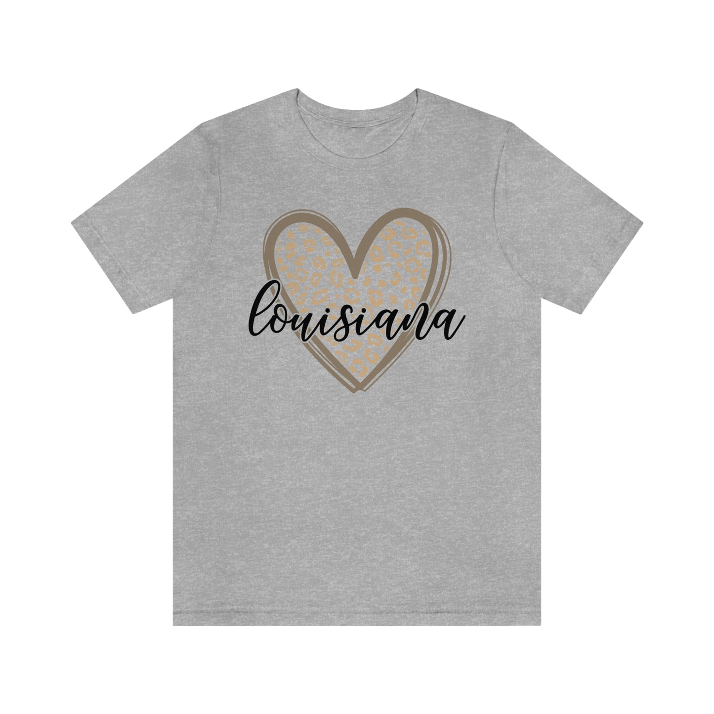 Louisiana Gold Leopard Heart Black Script Short Sleeve T-shirt