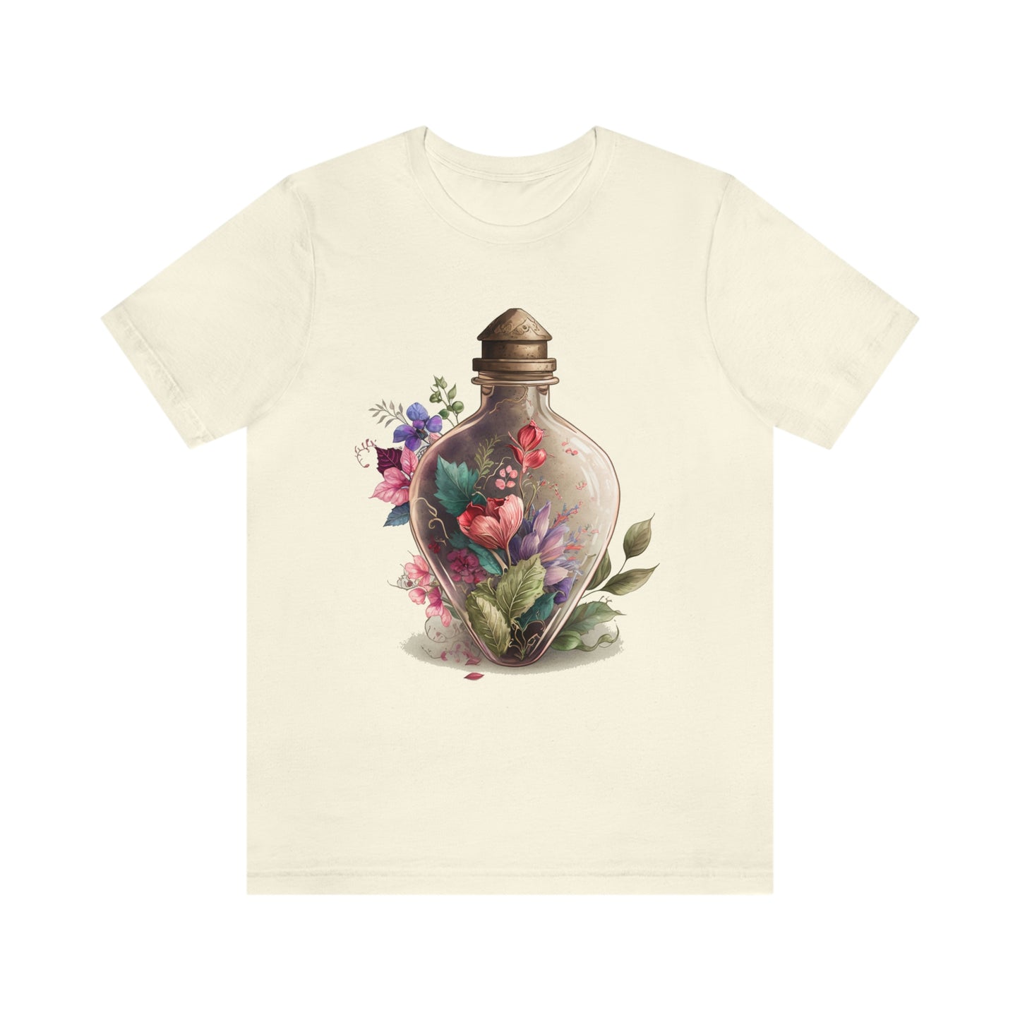 Vintage Bottle Floral Unisex Jersey Short Sleeve Tee