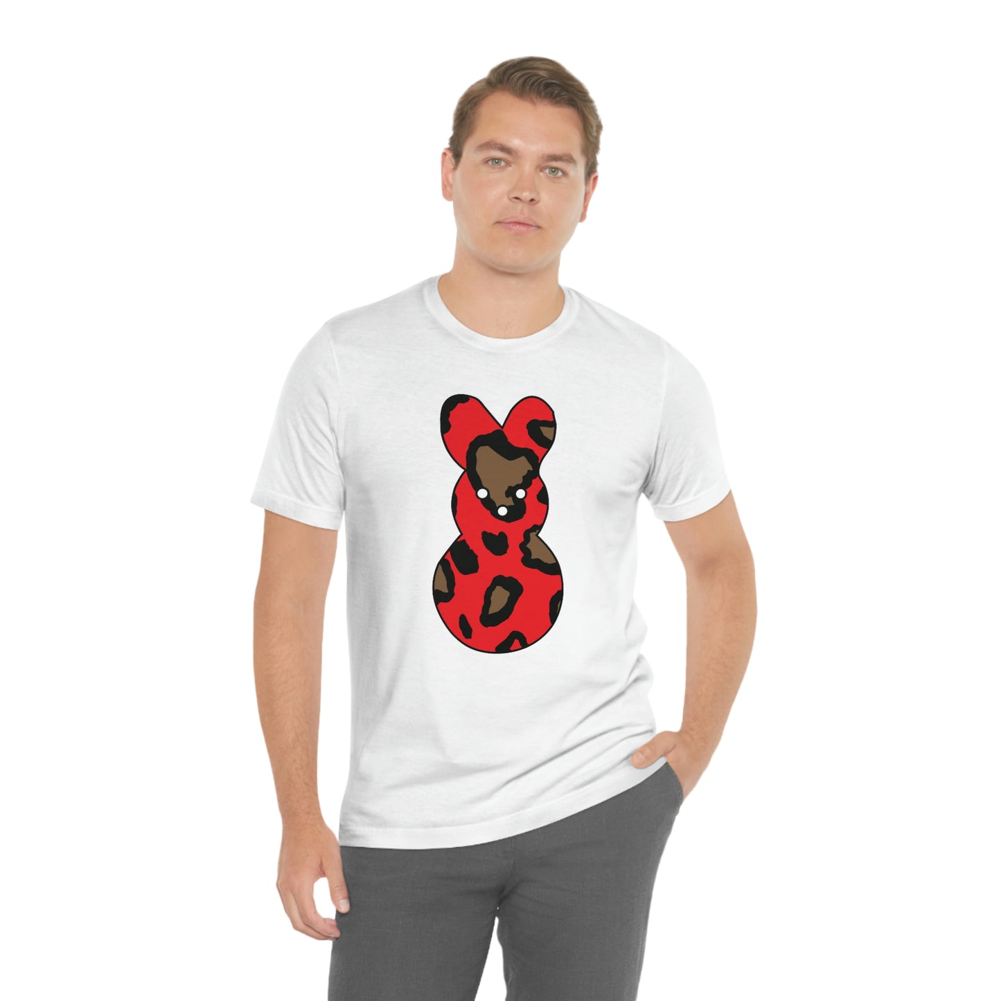 Red Leopard Print Bunny Easter Spring Print Unisex Jersey Short Sleeve Tee