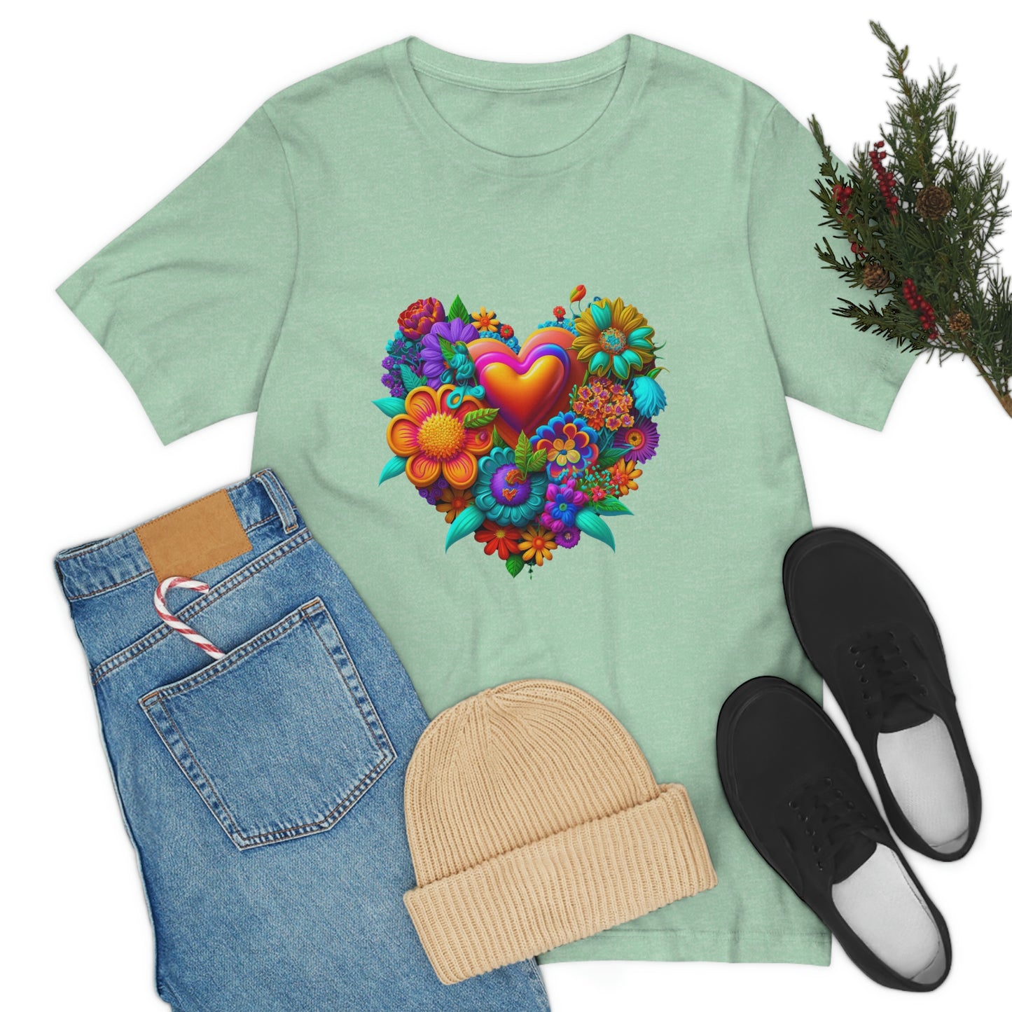 Bright Floral Heart Unisex Jersey Short Sleeve Tee