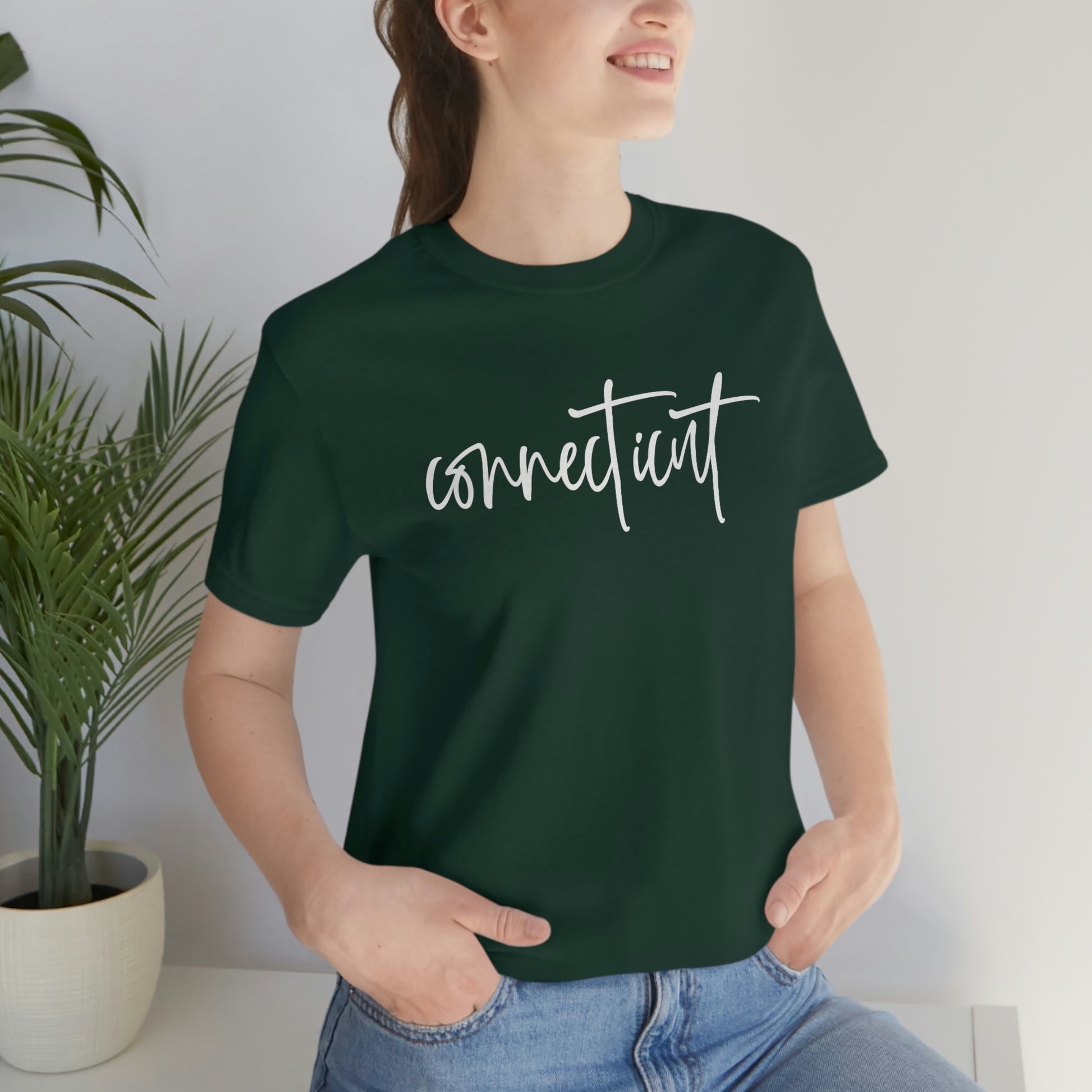 Connecticut White Script Short Sleeve  T-shirt
