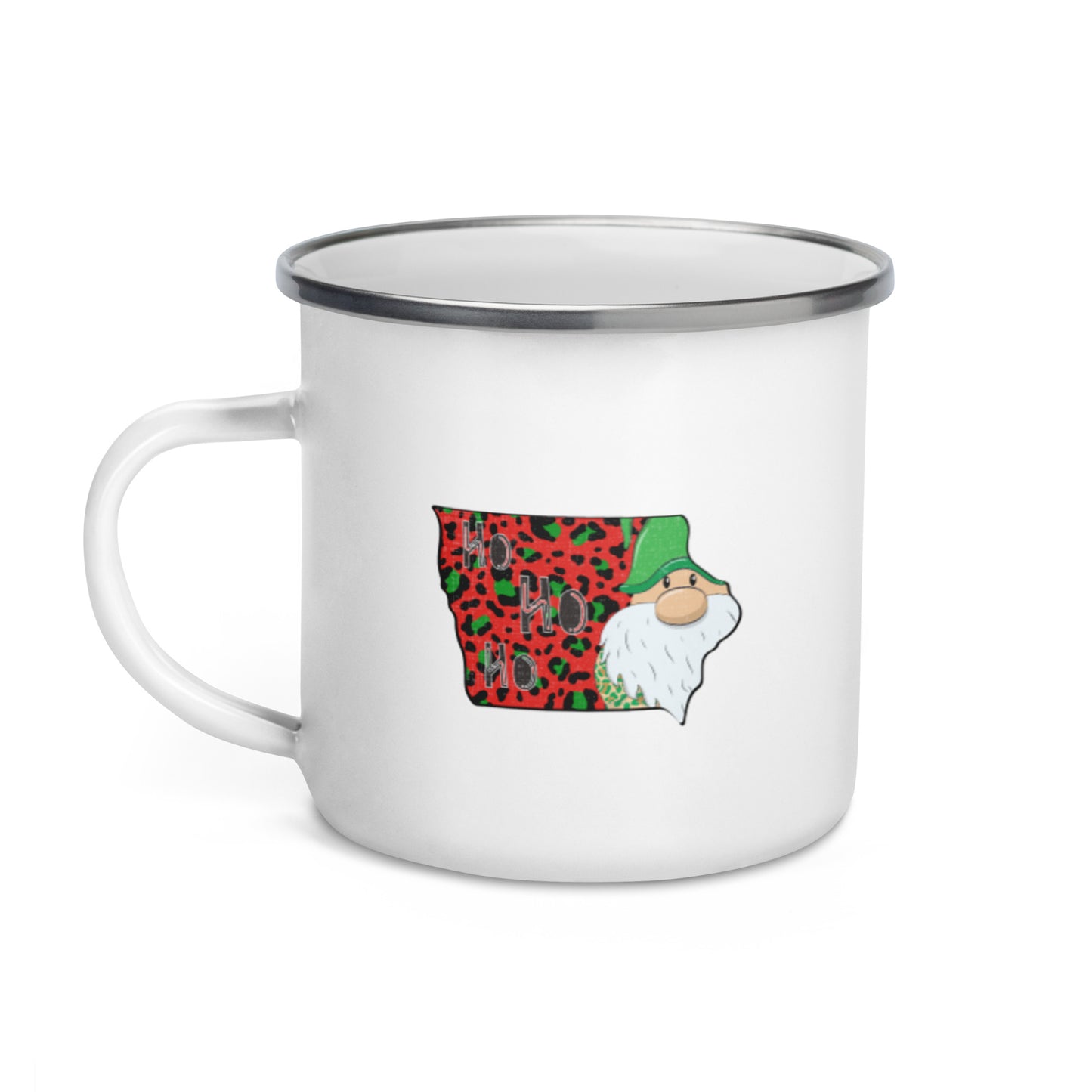 Iowa Christmas Elf Ho Ho Ho Enamel Mug