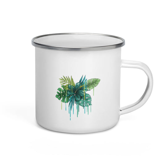 Green Flower Enamel Mug