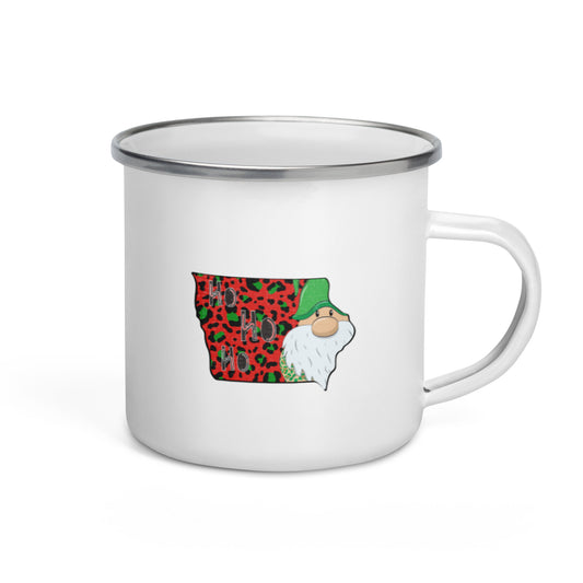 Iowa Christmas Elf Ho Ho Ho Enamel Mug