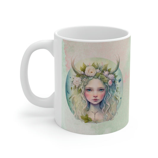 Girl in Spring Flowers Watercolor Ceramic Mug 11oz