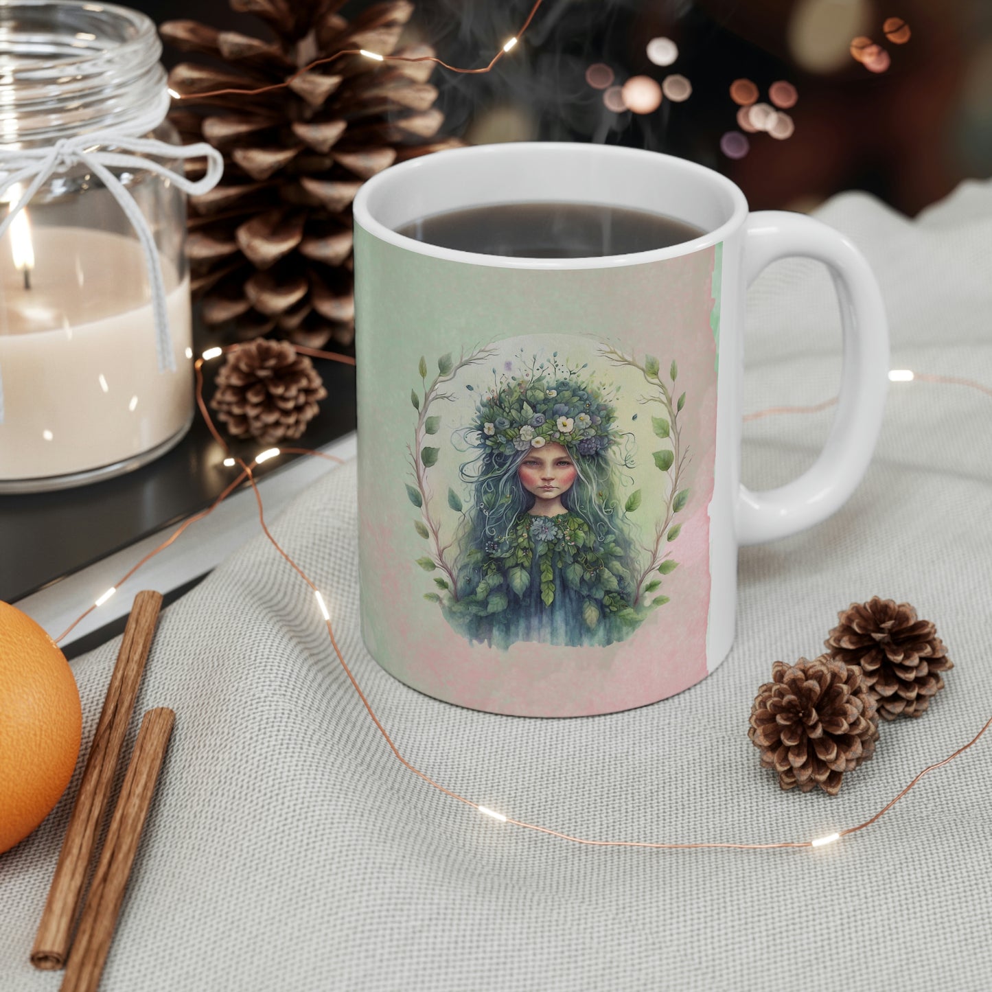 Girl in Flowers Watercolor Ceramic Mug 11oz