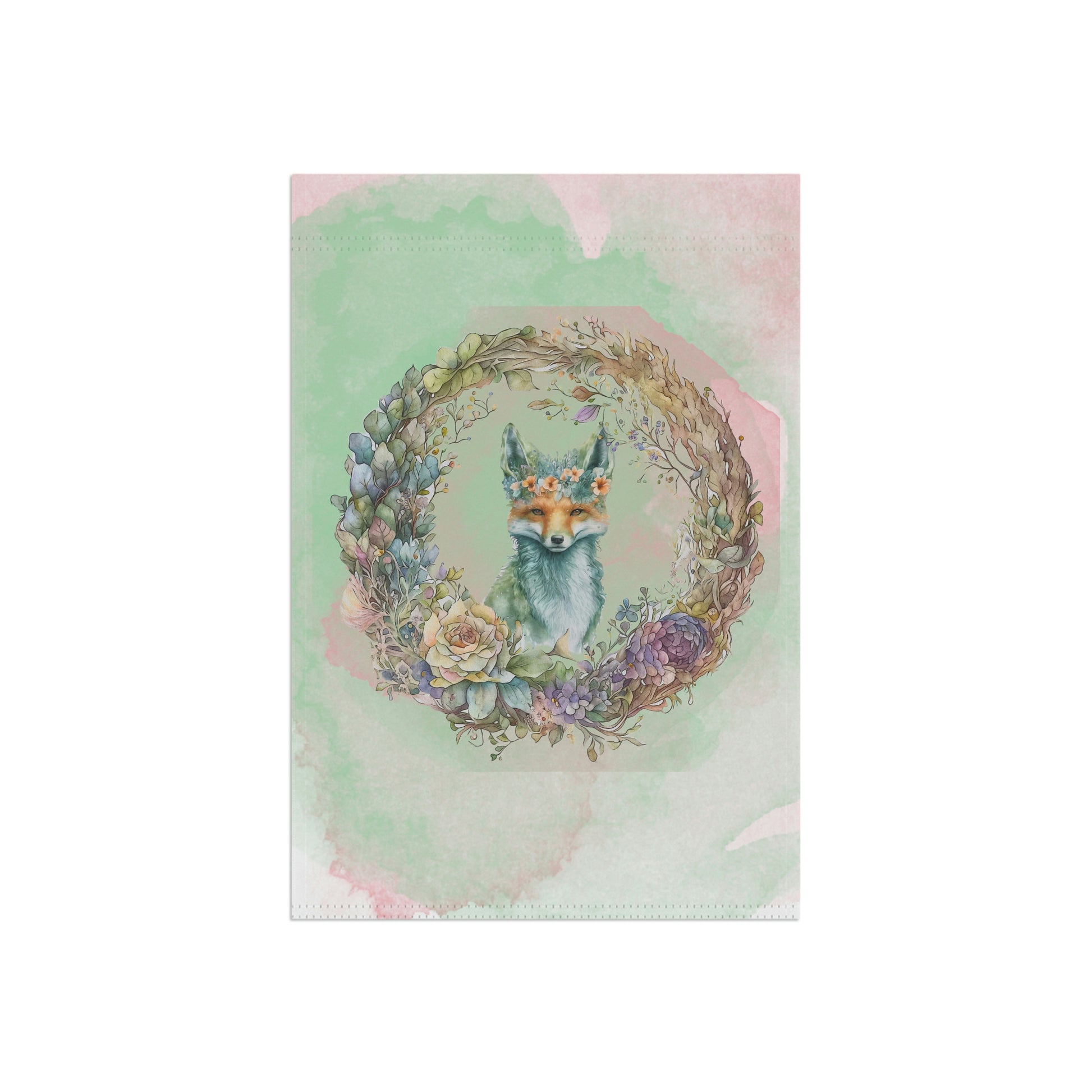 Fox in Wreath  Watercolor Garden & House Banner