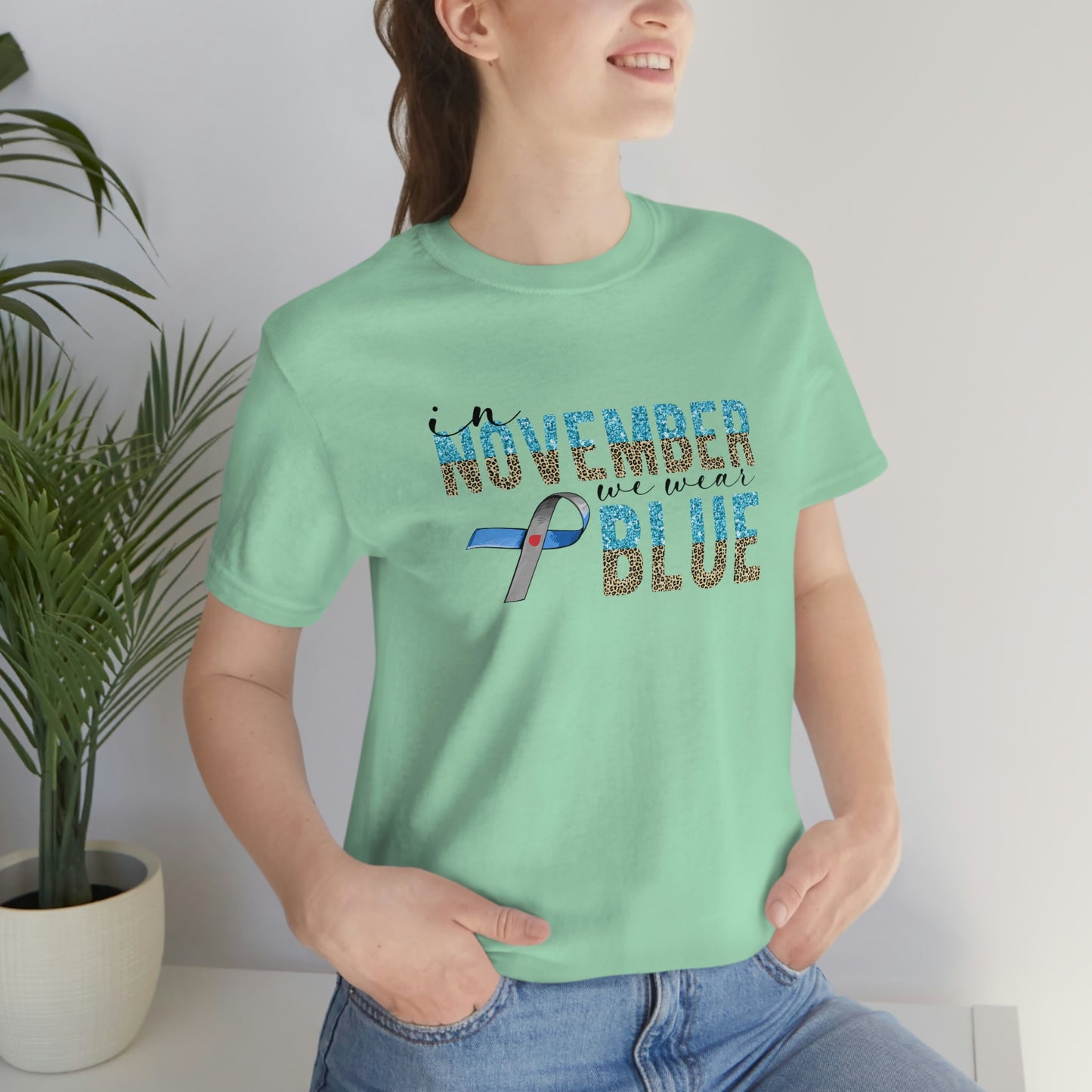 In November We Wear Blue Diabetes Awareness Print Unisex Jersey Short Sleeve Tee