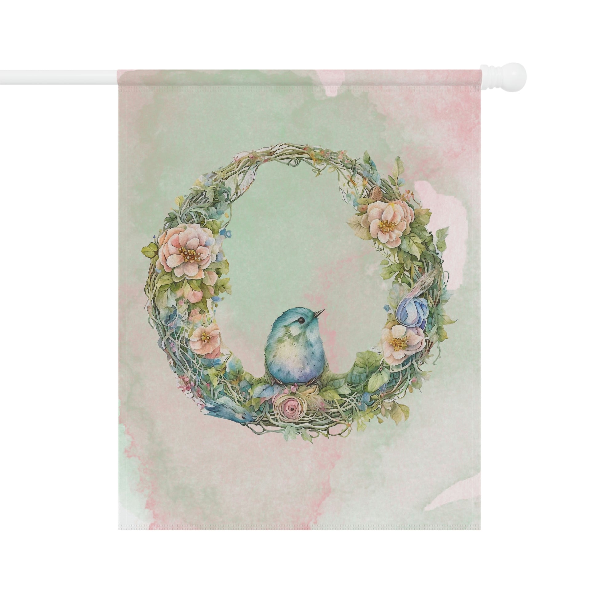 Bird in Wreath  Watercolor Garden & House Banner